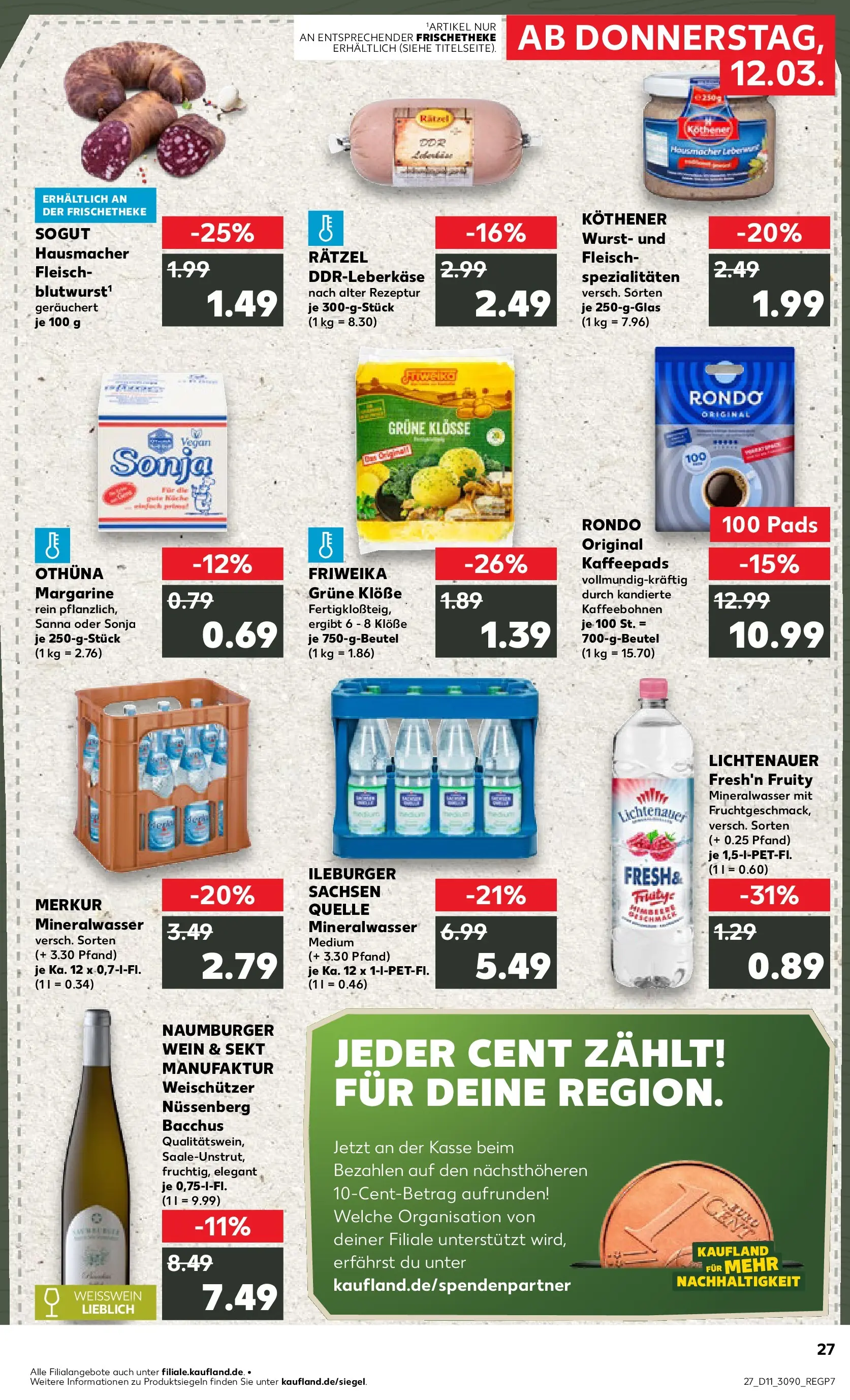 Prospekt Kaufland ab 12.03.2026 » Angebote Online zum Blättern | Seite: 27 | Produkte: Kaffeepads, Margarine, Sekt, Wein