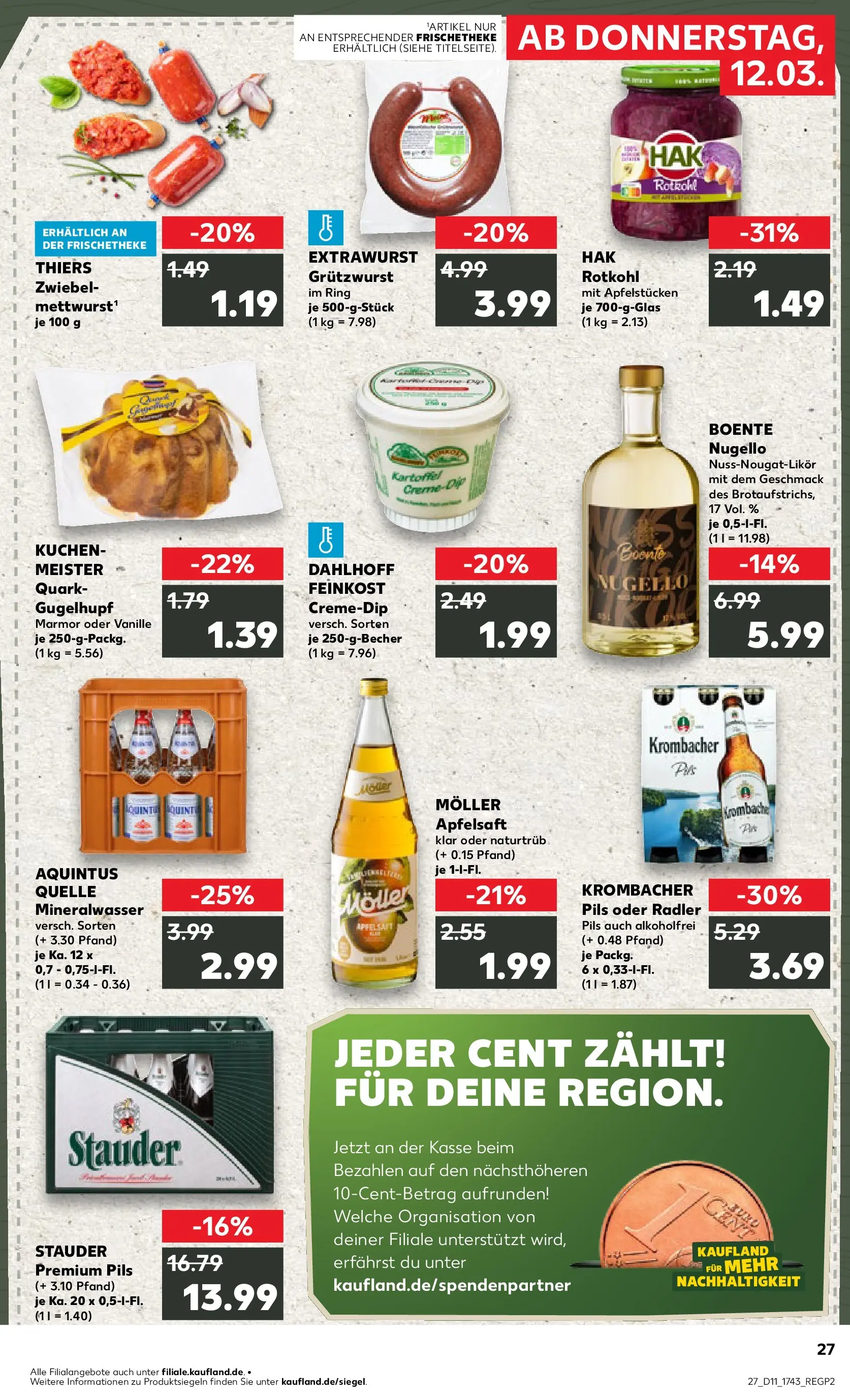 Prospekt Kaufland ab 09.03.2026 » Angebote Online zum Blättern | Seite: 39 | Produkte: Quark, Rotkohl, Apfelsaft, Krombacher