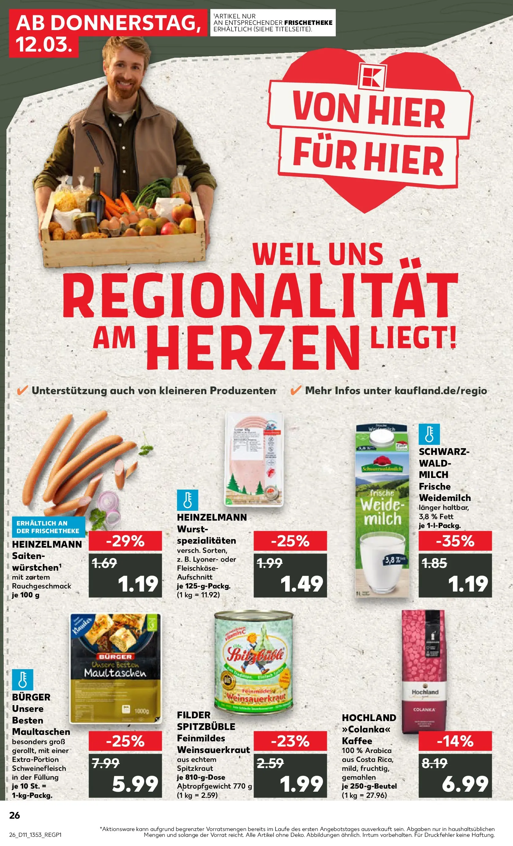 Prospekt Kaufland ab 12.03.2026 » Angebote Online zum Blättern | Seite: 26 | Produkte: Kaffee, Burger, Wurst, Schweinefleisch