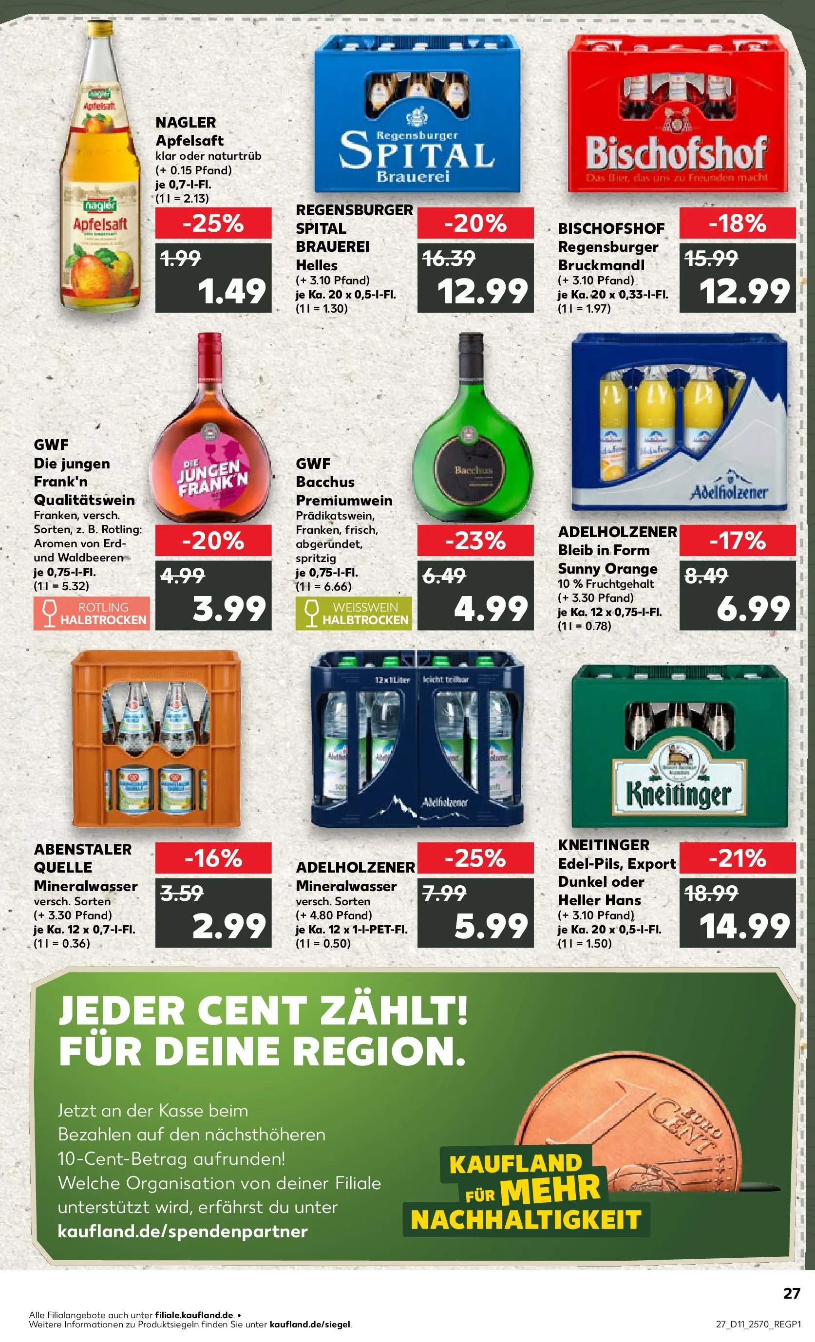 Prospekt Kaufland ab 11.03.2026 » Angebote Online zum Blättern | Seite: 27 | Produkte: Weißwein, Adelholzener, Apfelsaft, Mineralwasser