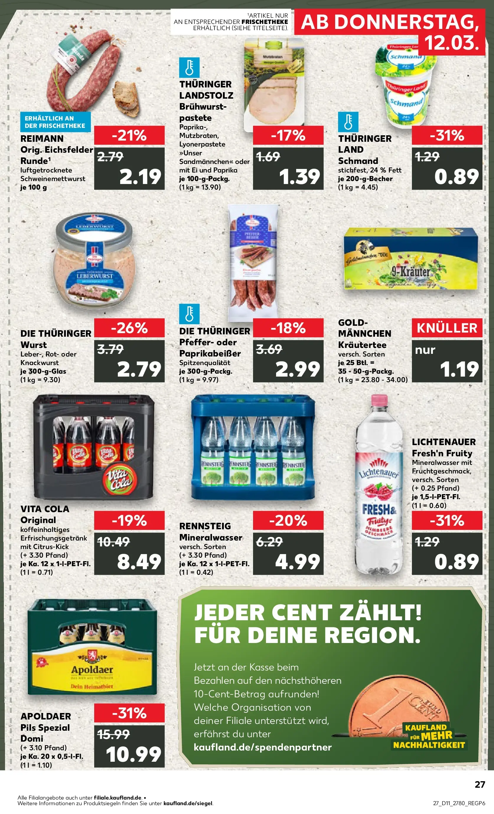 Prospekt Kaufland ab 12.03.2026 » Angebote Online zum Blättern | Seite: 27 | Produkte: Cola, Paprika, Pfeffer, Wurst