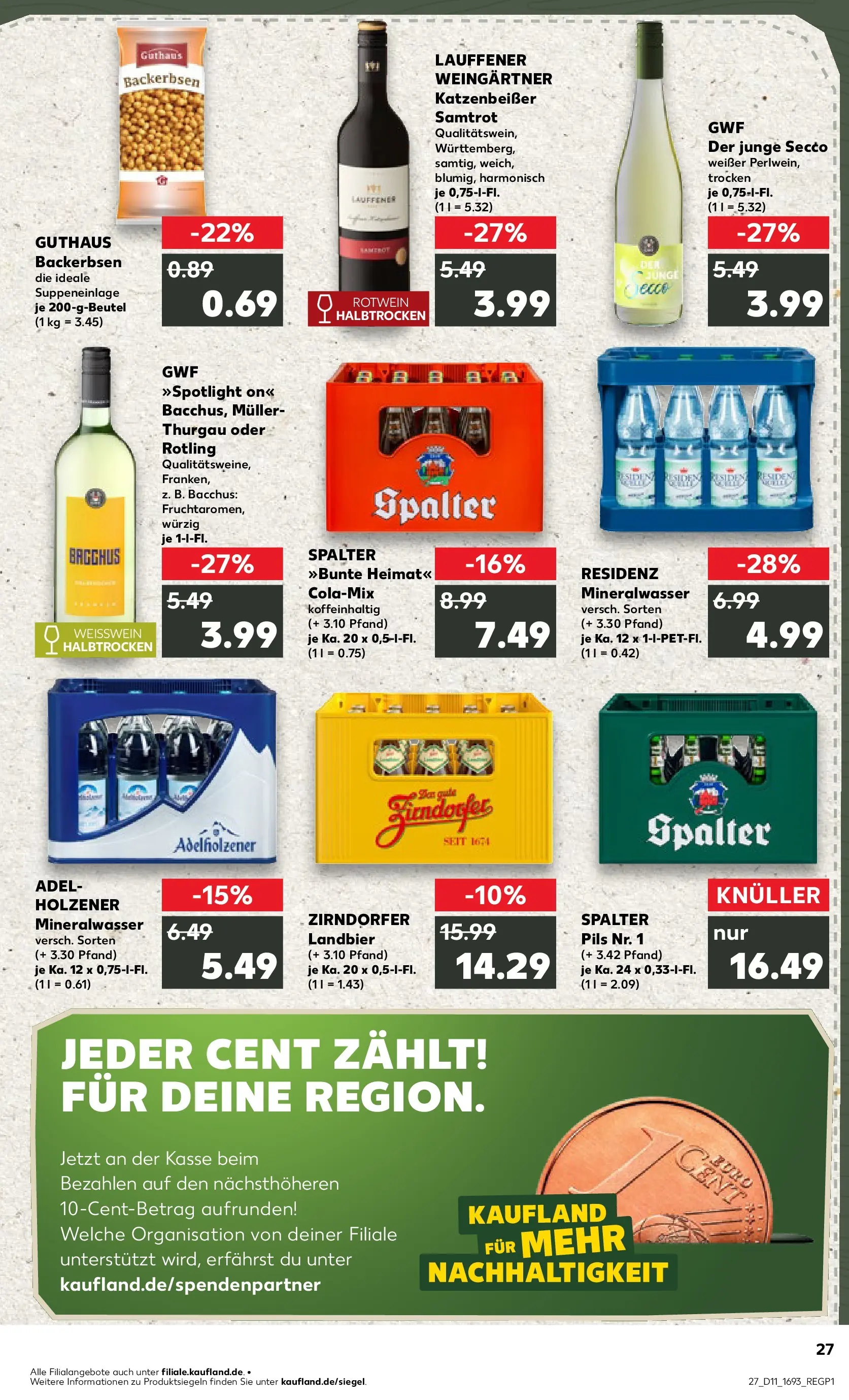 Prospekt Kaufland ab 12.03.2026 » Angebote Online zum Blättern | Seite: 27 | Produkte: Cola, Weißwein, Pils, Adelholzener