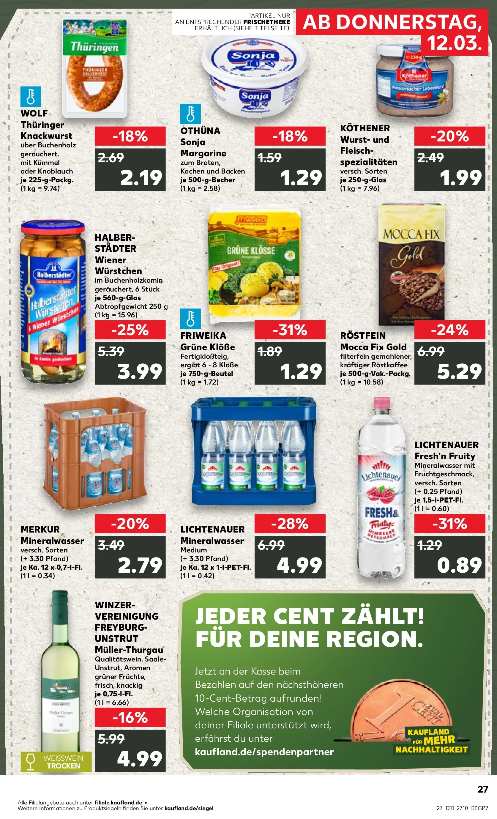 Prospekt Kaufland ab 12.03.2026 » Angebote Online zum Blättern | Seite: 27 | Produkte: Wiener wurstchen, Weißwein, Mineralwasser, Wurst
