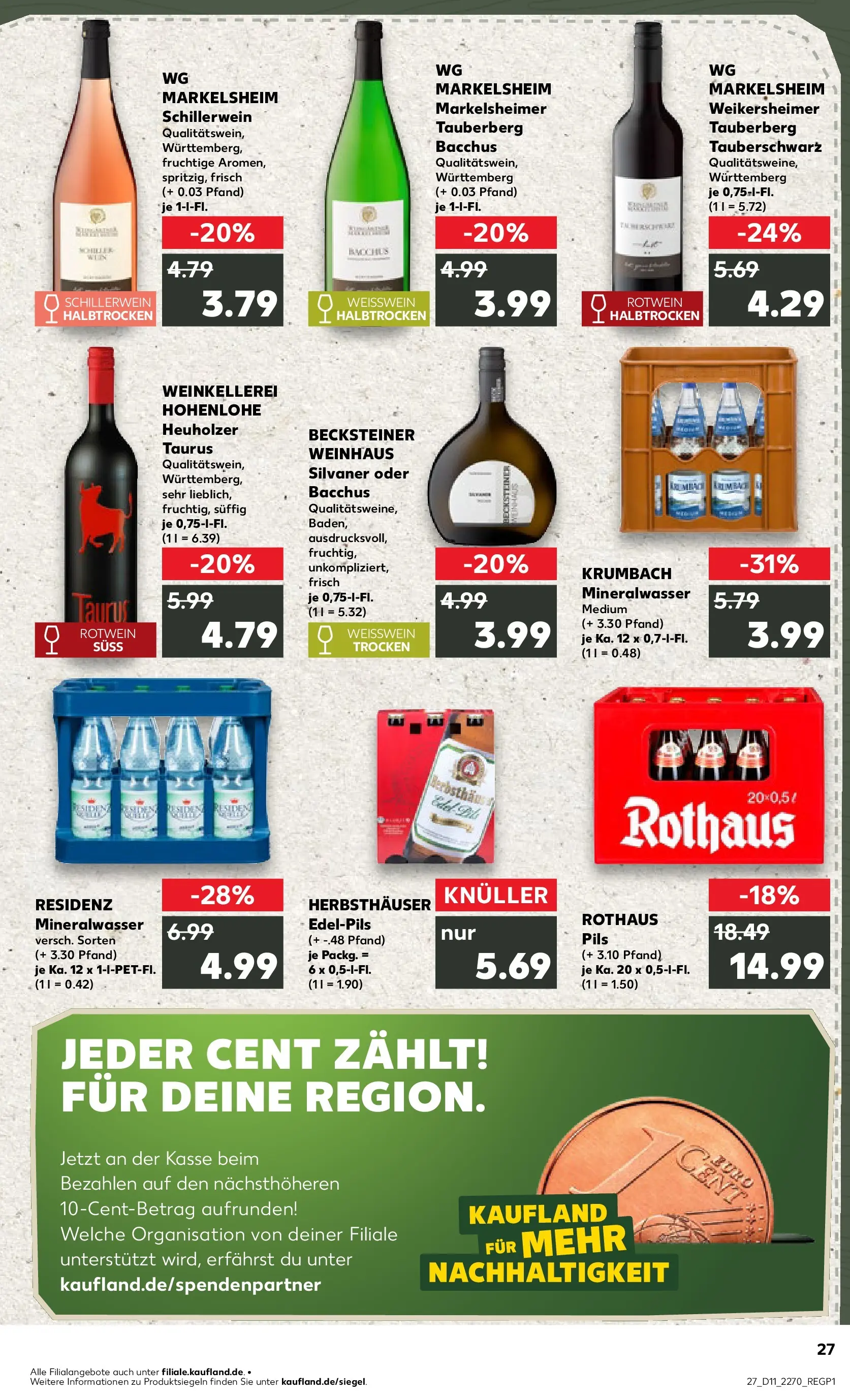 Prospekt Kaufland ab 12.03.2026 » Angebote Online zum Blättern | Seite: 27 | Produkte: Weißwein, Rotwein, Pils, Mineralwasser