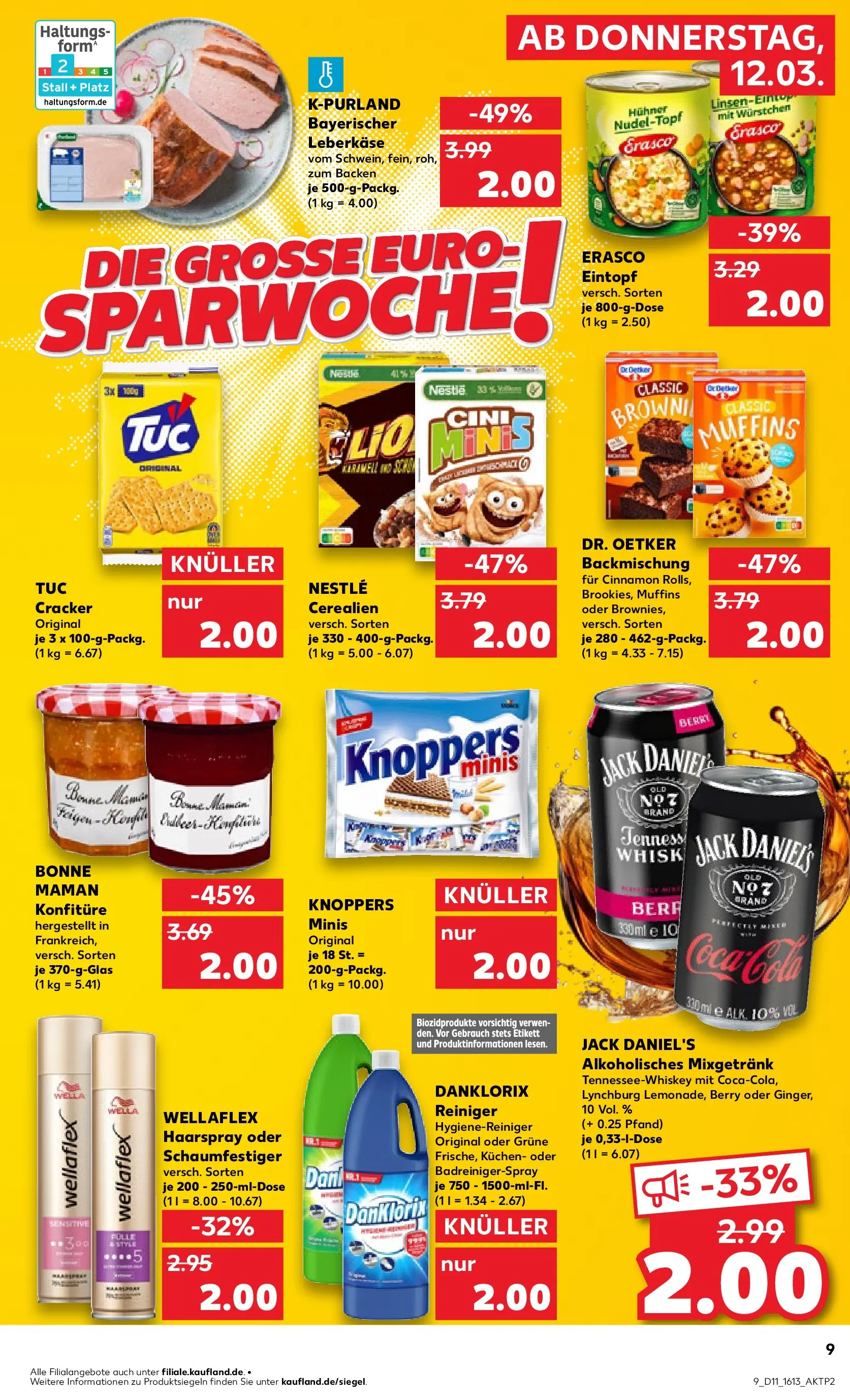 Prospekt Kaufland ab 12.03.2026 » Angebote Online zum Blättern | Seite: 9 | Produkte: Coca cola, Jack Daniel's, Bonne maman, Leberkase