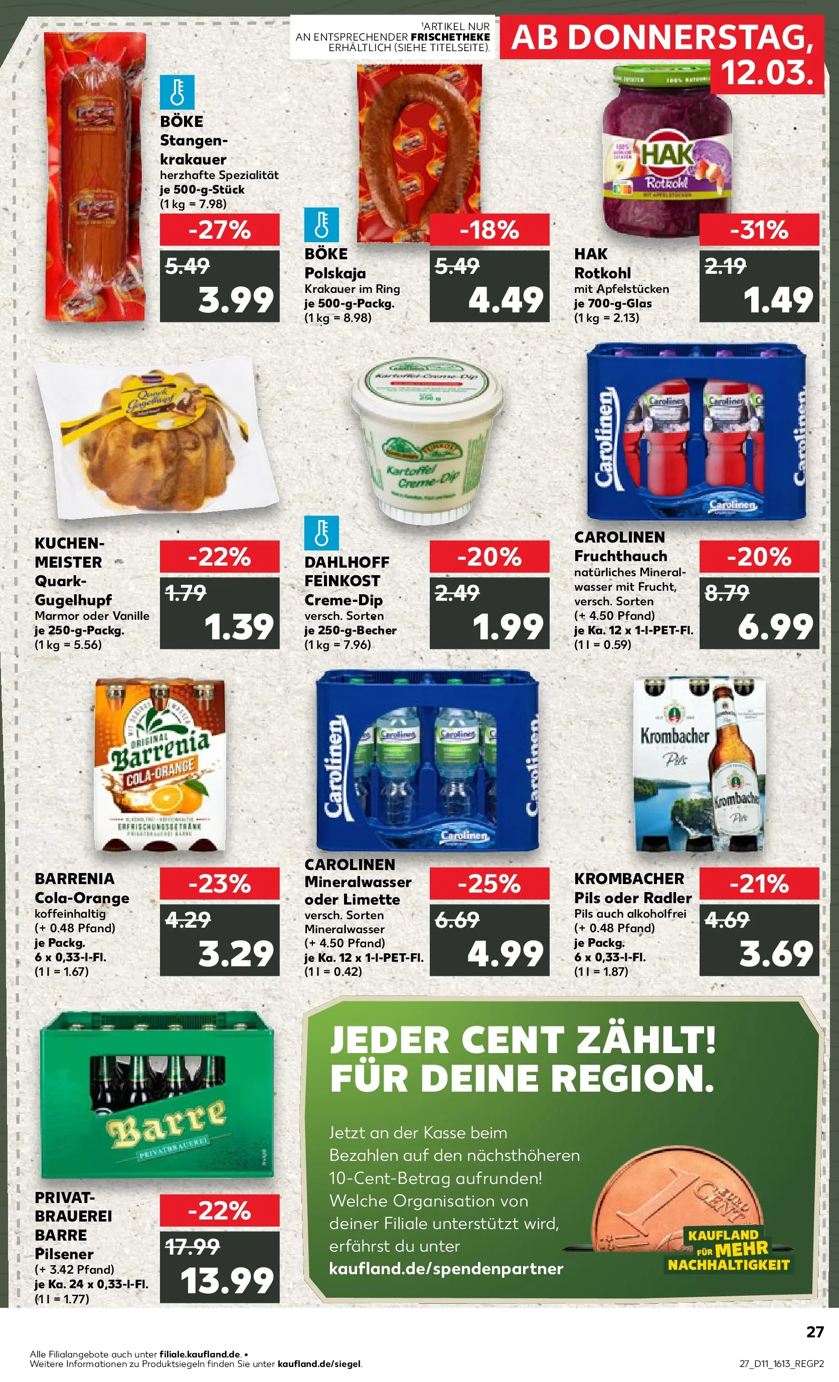 Prospekt Kaufland ab 12.03.2026 » Angebote Online zum Blättern | Seite: 27 | Produkte: Quark, Radler, Wasser, Kuchen