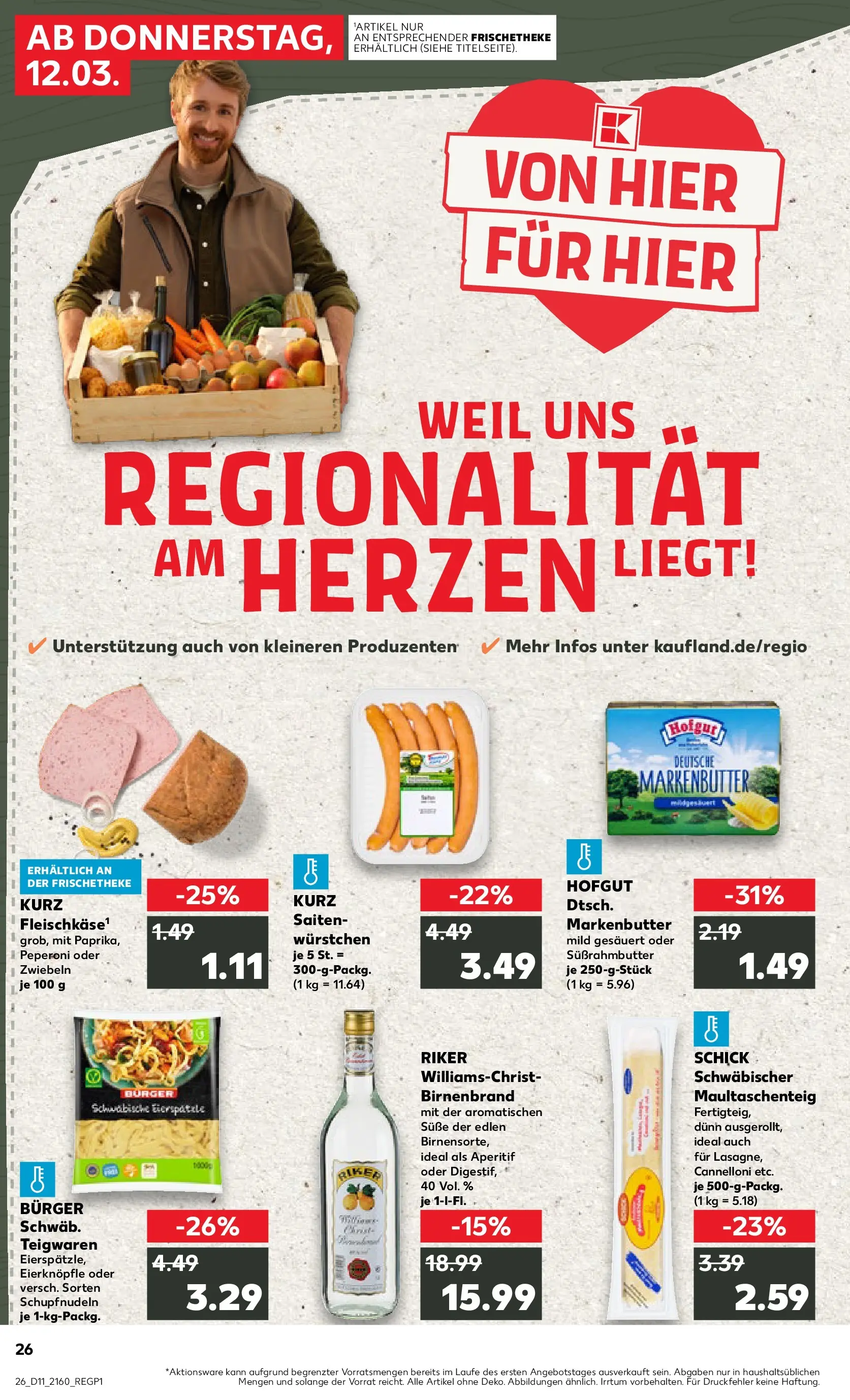 Prospekt Kaufland ab 12.03.2026 » Angebote Online zum Blättern | Seite: 26 | Produkte: Butter, Burger, Zwiebeln, Pasta