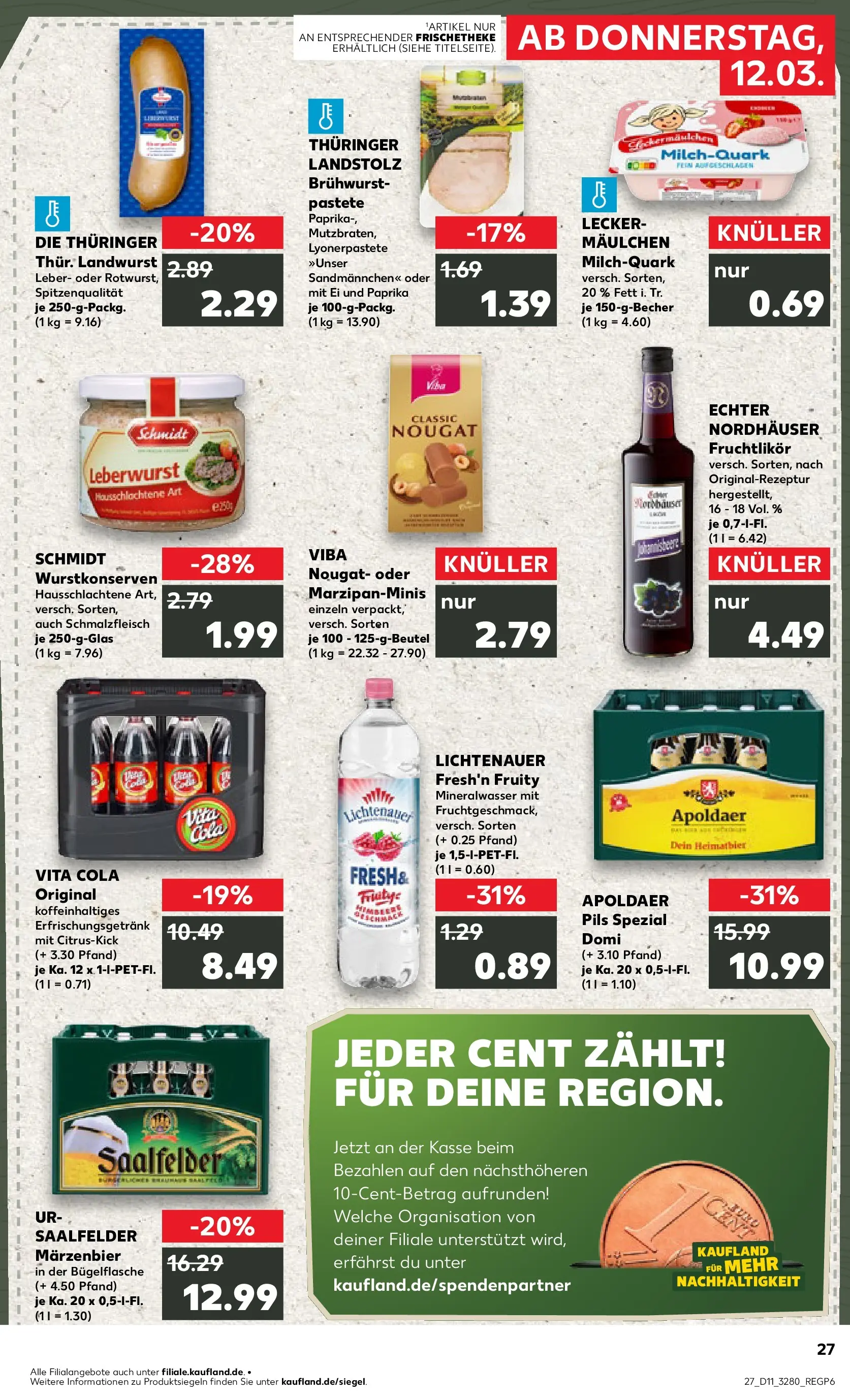 Prospekt Kaufland ab 12.03.2026 » Angebote Online zum Blättern | Seite: 27 | Produkte: Quark, Cola, Pils, Paprika