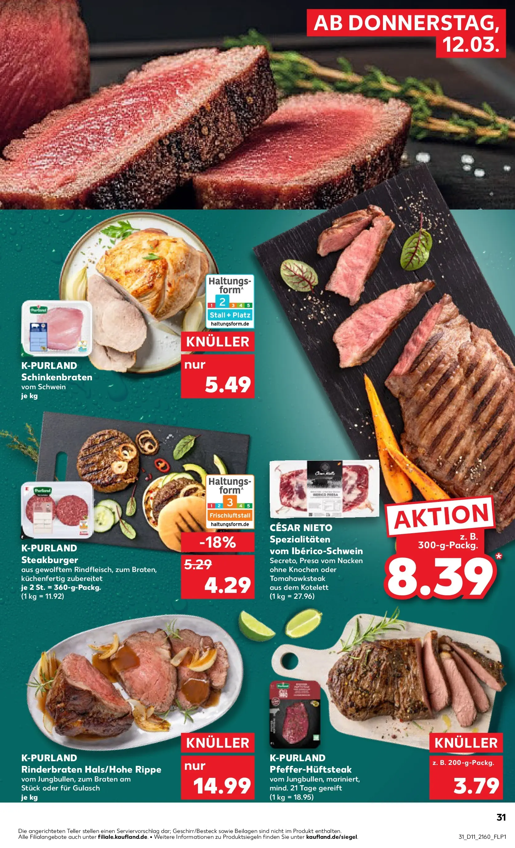 Prospekt Kaufland ab 12.03.2026 » Angebote Online zum Blättern | Seite: 31 | Produkte: Rinderbraten, Burger, Gulasch, Steak