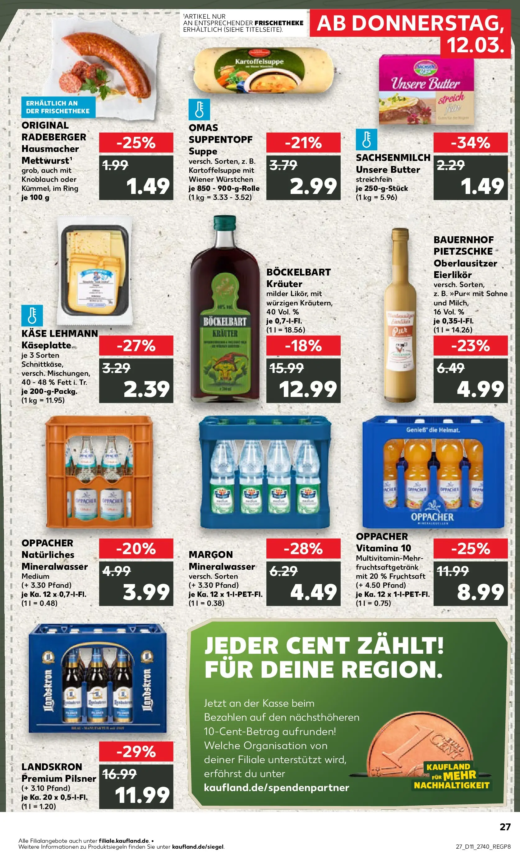 Prospekt Kaufland ab 09.03.2026 » Angebote Online zum Blättern | Seite: 39 | Produkte: Wiener wurstchen, Butter, Mineralwasser, Sahne