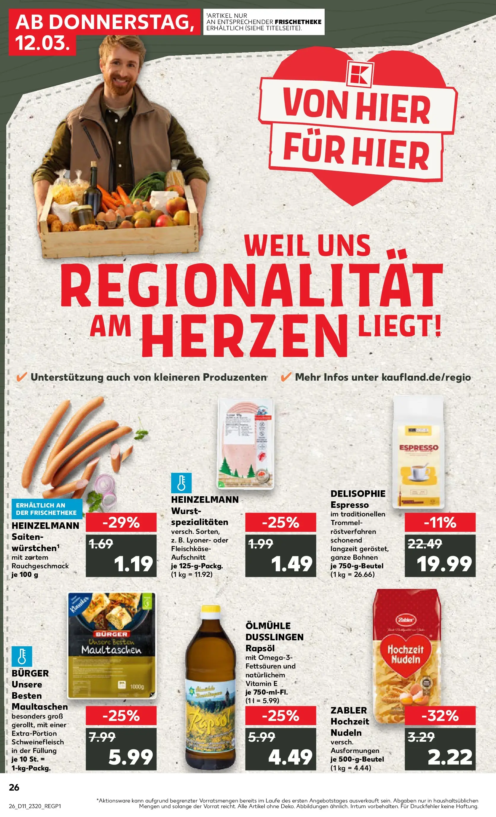 Prospekt Kaufland ab 12.03.2026 » Angebote Online zum Blättern | Seite: 26 | Produkte: Burger, Wurst, Pasta, Nudeln