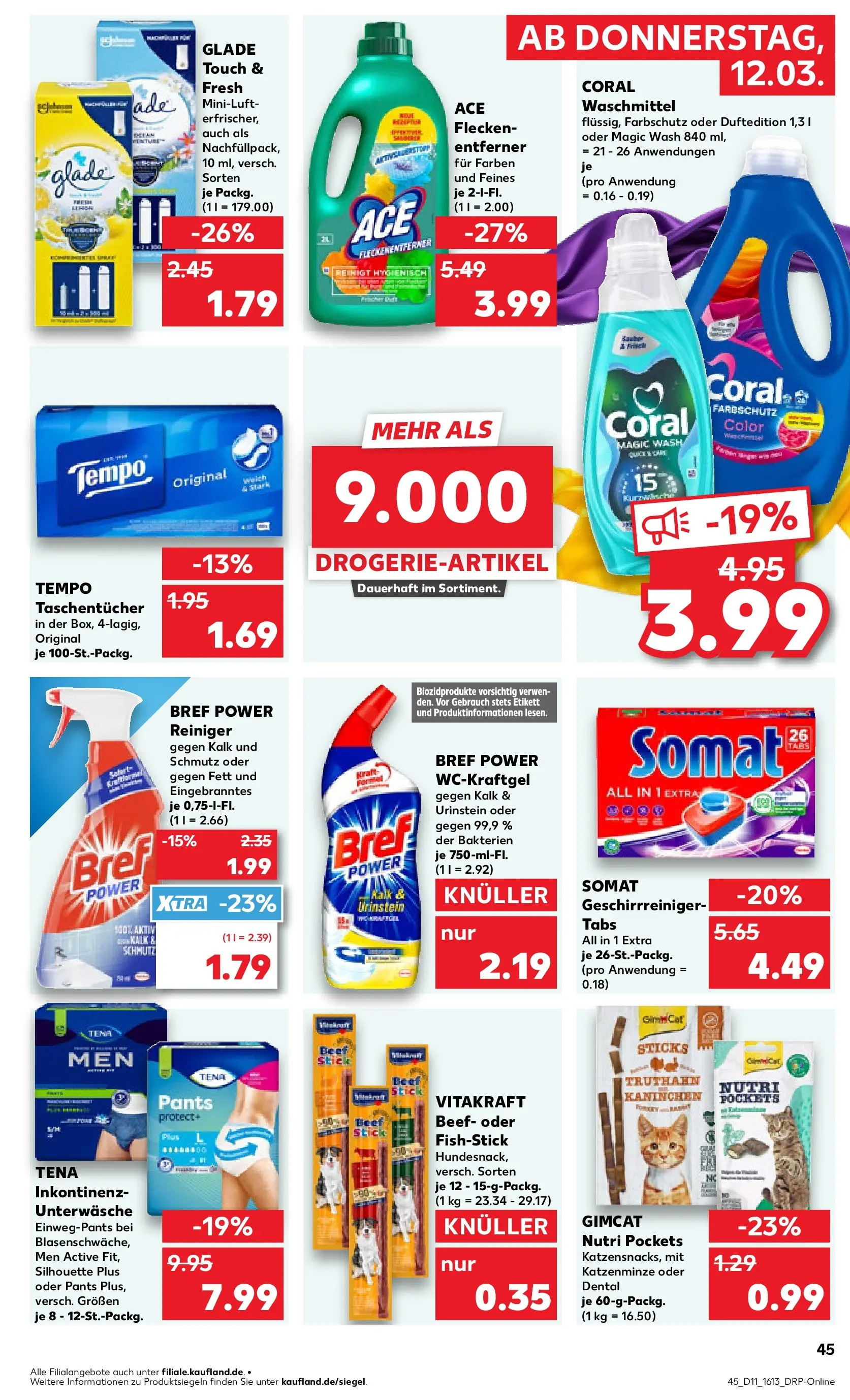 Prospekt Kaufland ab 09.03.2026 » Angebote Online zum Blättern | Seite: 57 | Produkte: Coral waschmittel, Fleckenentferner, Waschmittel, Tempo