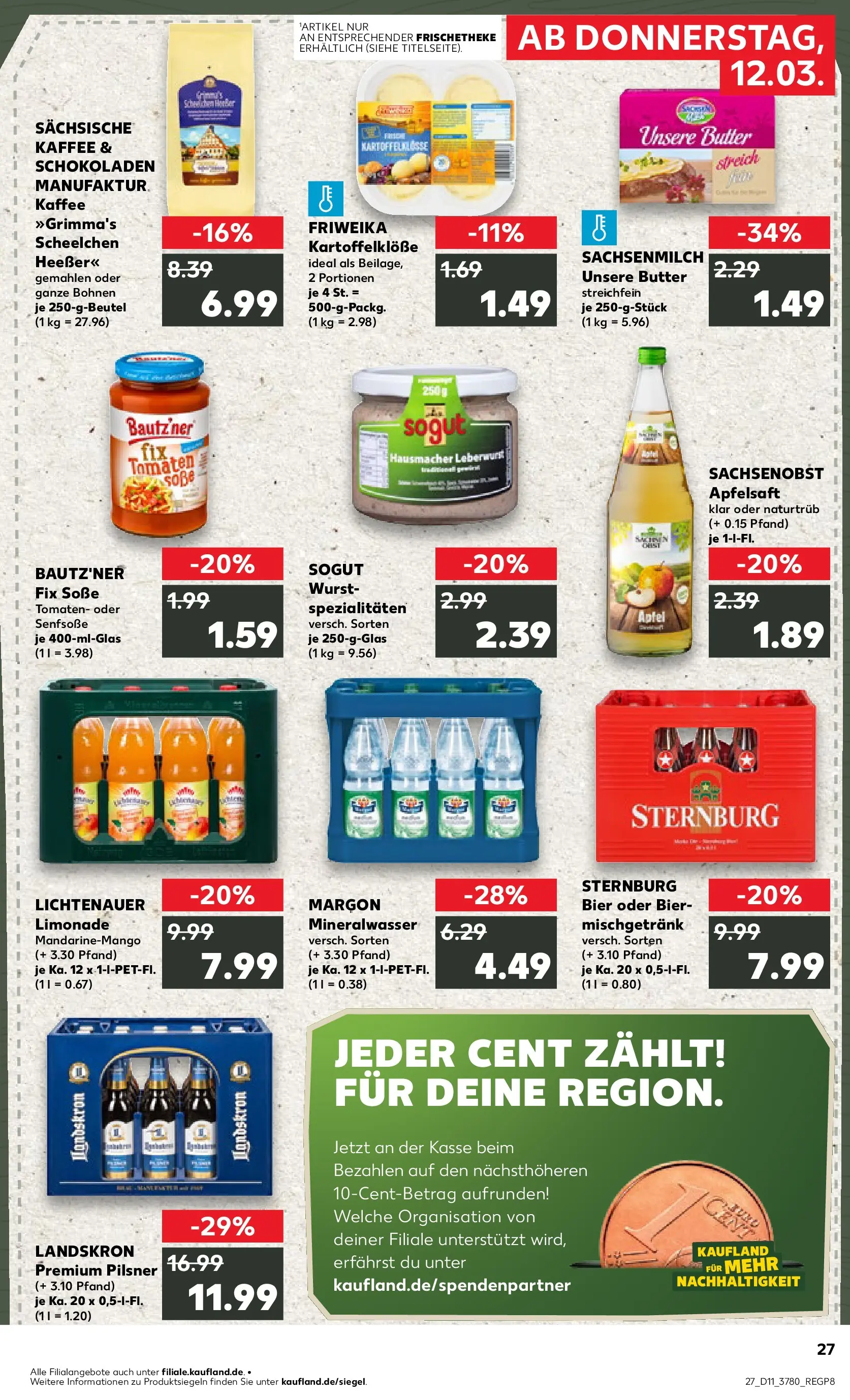Prospekt Kaufland ab 12.03.2026 » Angebote Online zum Blättern | Seite: 27 | Produkte: Tomaten, Apfelsaft, Mineralwasser, Wurst