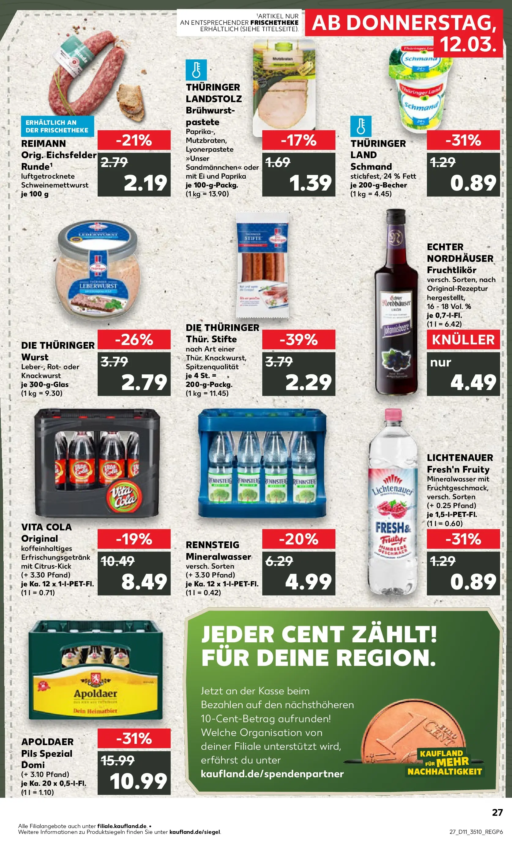 Prospekt Kaufland ab 12.03.2026 » Angebote Online zum Blättern | Seite: 27 | Produkte: Cola, Paprika, Wurst, Vita cola