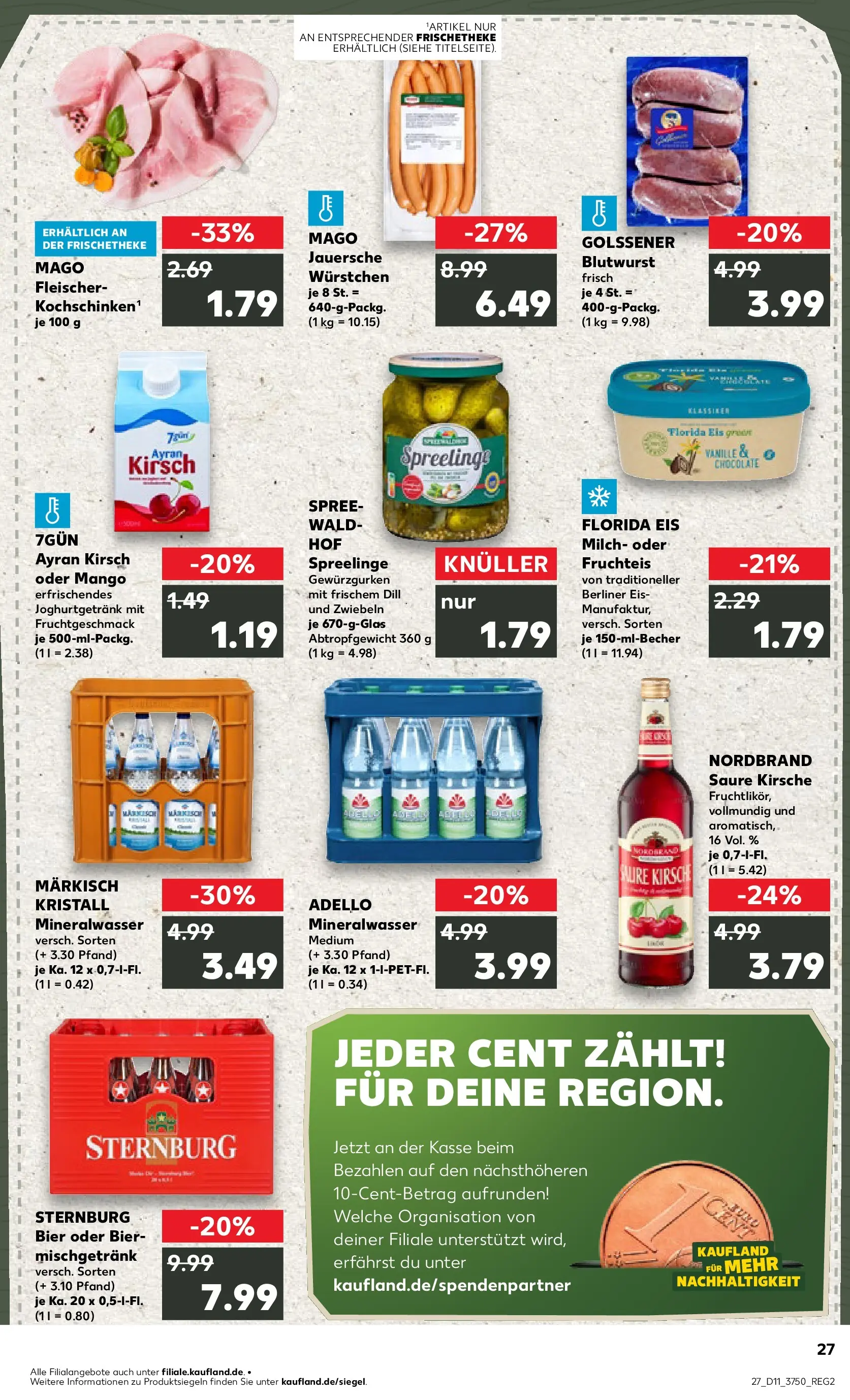 Prospekt Kaufland ab 11.03.2026 » Angebote Online zum Blättern | Seite: 27 | Produkte: Mineralwasser, Mango, Dill, Eis