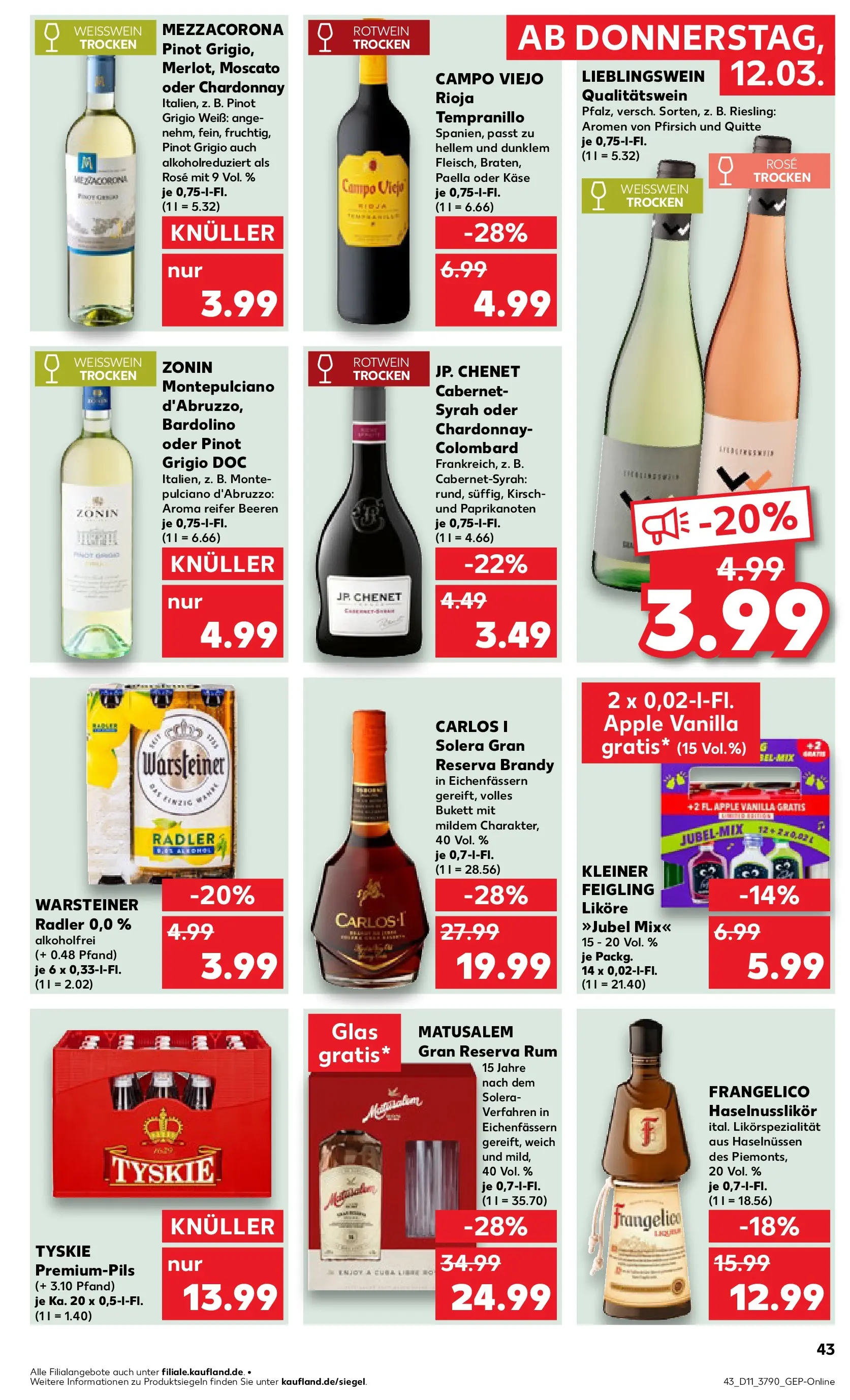 Prospekt Kaufland ab 12.03.2026 » Angebote Online zum Blättern | Seite: 43 | Produkte: Tyskie, Rotwein trocken, Weißwein trocken, Rum