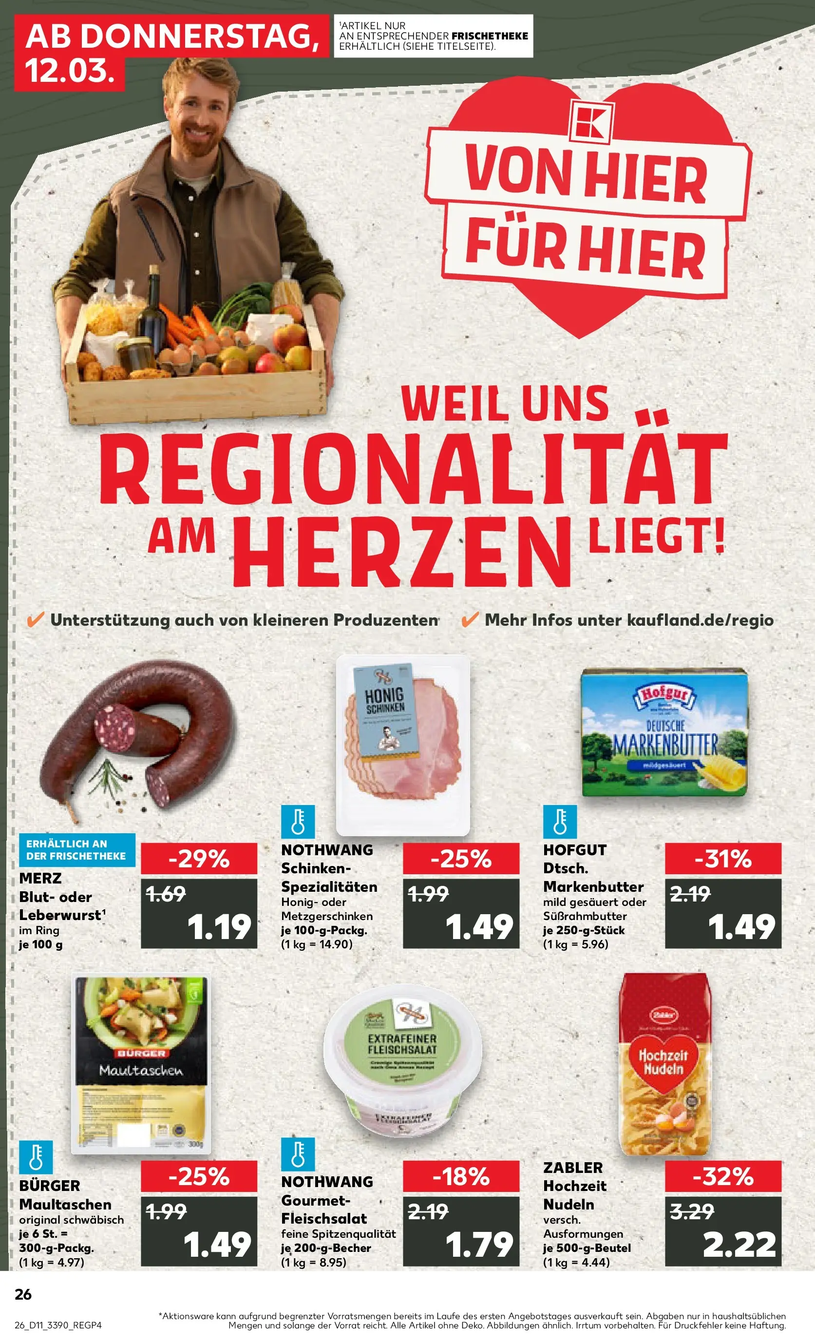 Prospekt Kaufland ab 12.03.2026 » Angebote Online zum Blättern | Seite: 26 | Produkte: Butter, Burger, Nudeln, Maultaschen