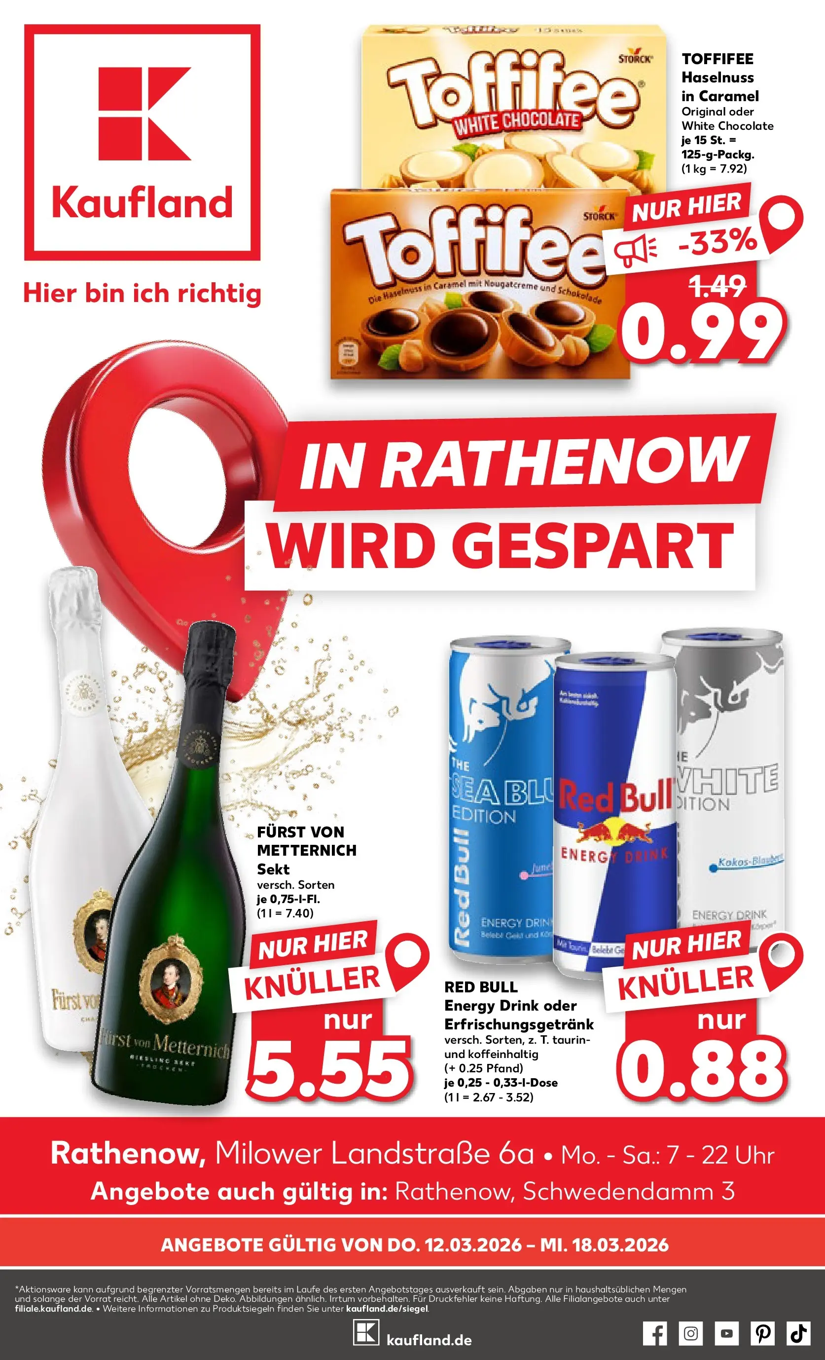 Prospekt Kaufland ab 12.03.2026 » Angebote Online zum Blättern | Seite: 1 | Produkte: Furst von metternich, Red bull, Toffifee, Uhr