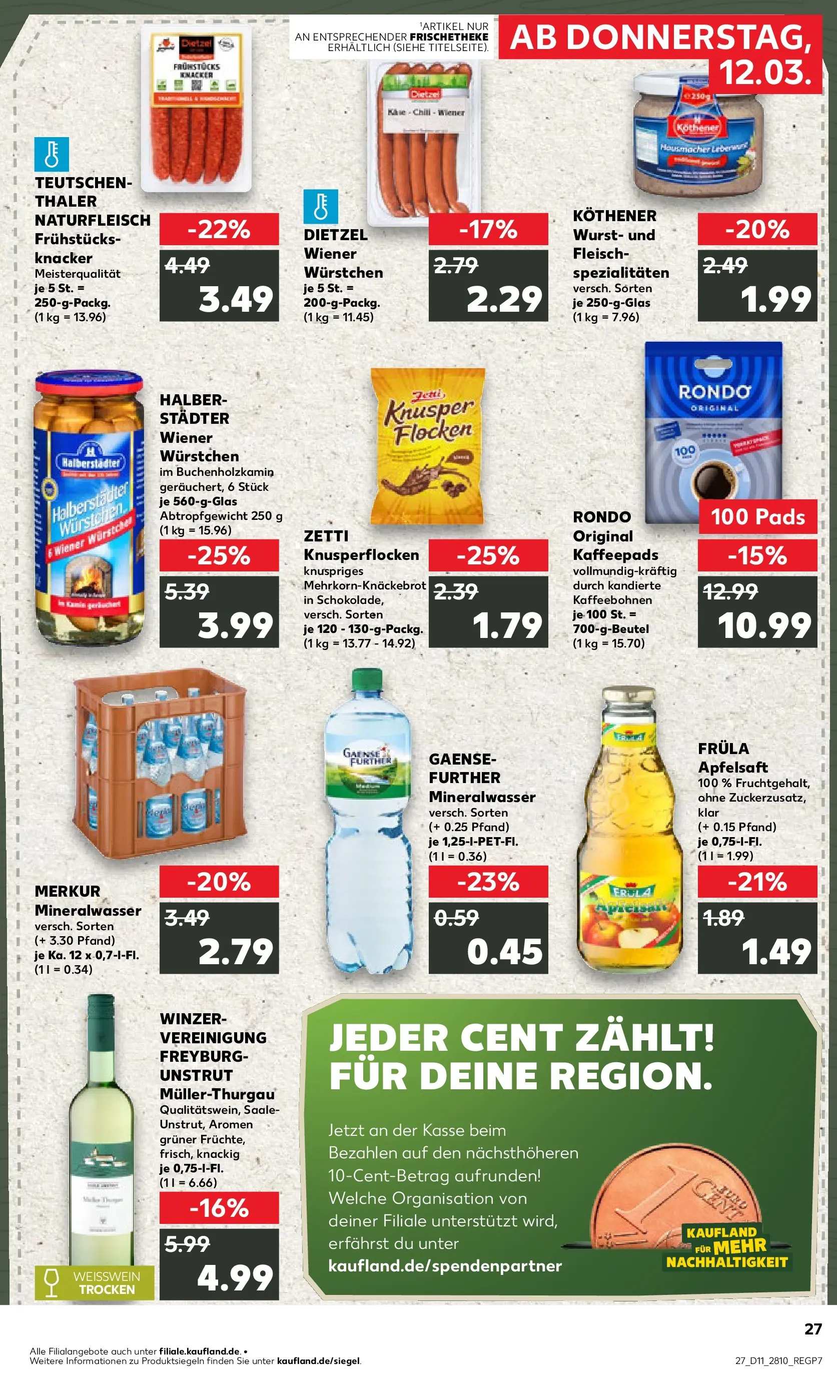 Prospekt Kaufland ab 12.03.2026 » Angebote Online zum Blättern | Seite: 27 | Produkte: Weißwein trocken, Apfelsaft, Wurst, Fleisch