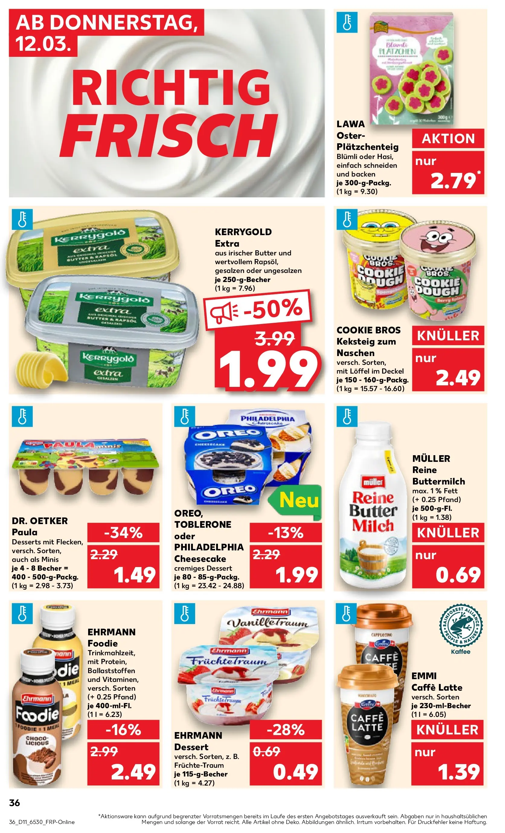 Prospekt Kaufland ab 12.03.2026 » Angebote Online zum Blättern | Seite: 36 | Produkte: Buttermilch, Milch, Kaffee, Philadelphia
