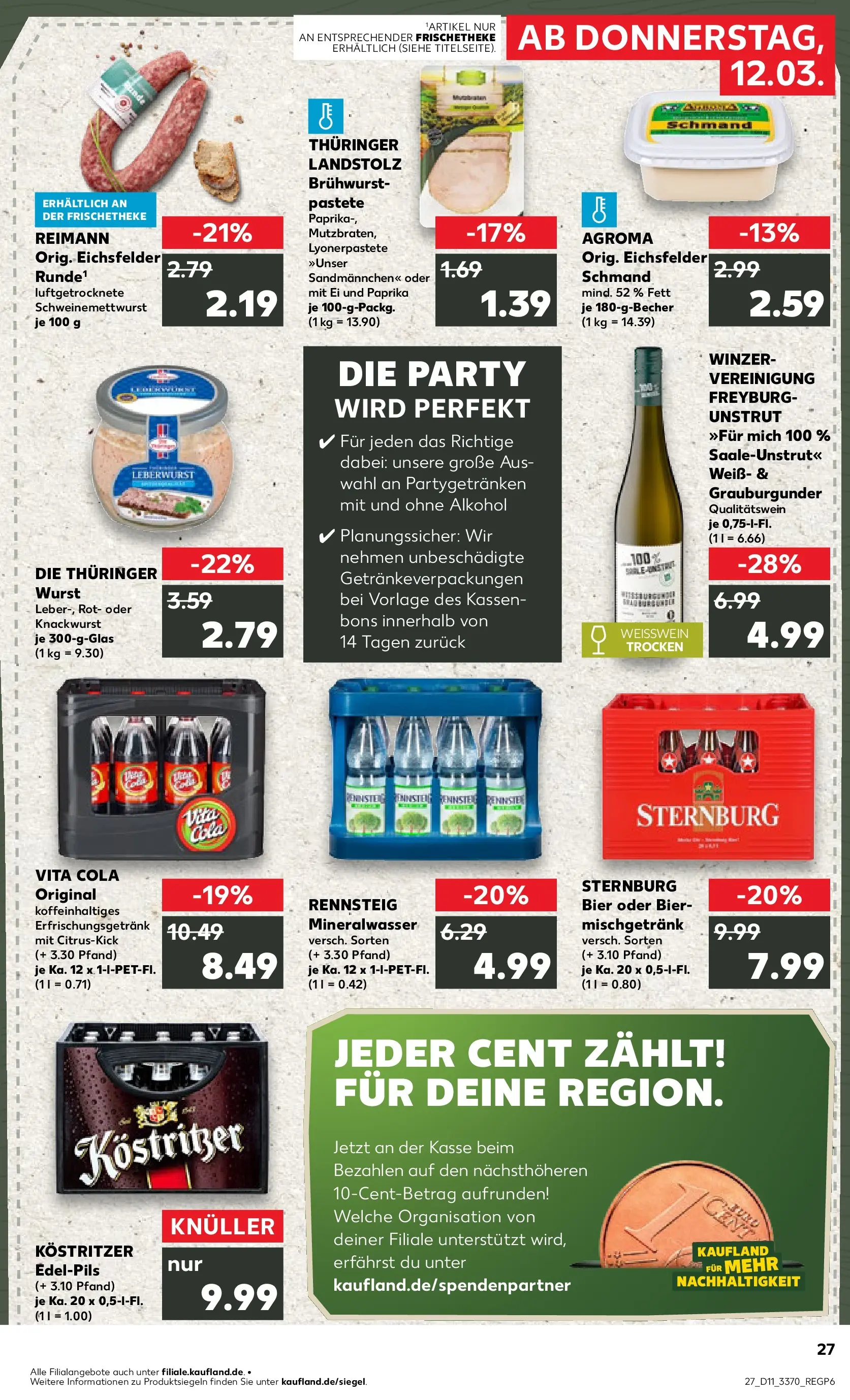 Prospekt Kaufland ab 12.03.2026 » Angebote Online zum Blättern | Seite: 27 | Produkte: Kostritzer, Weißwein, Mineralwasser, Paprika