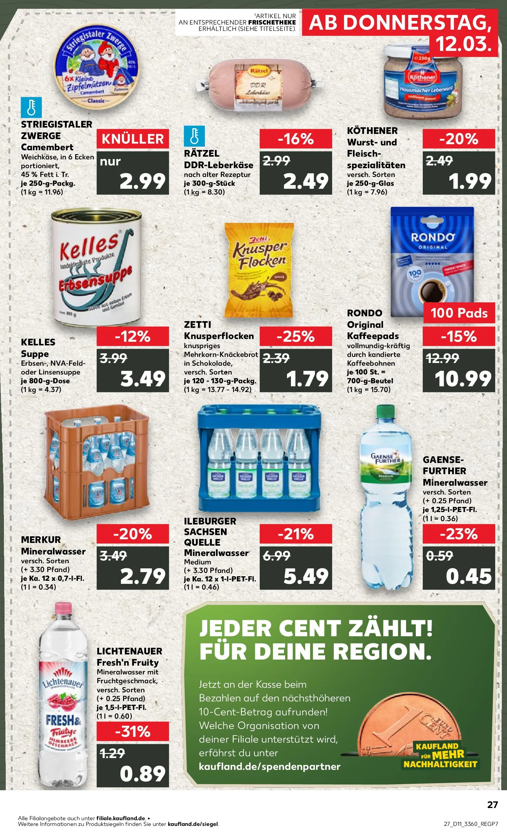 Prospekt Kaufland ab 12.03.2026 » Angebote Online zum Blättern | Seite: 27 | Produkte: Kaffeepads, Mineralwasser, Wurst, Flocken