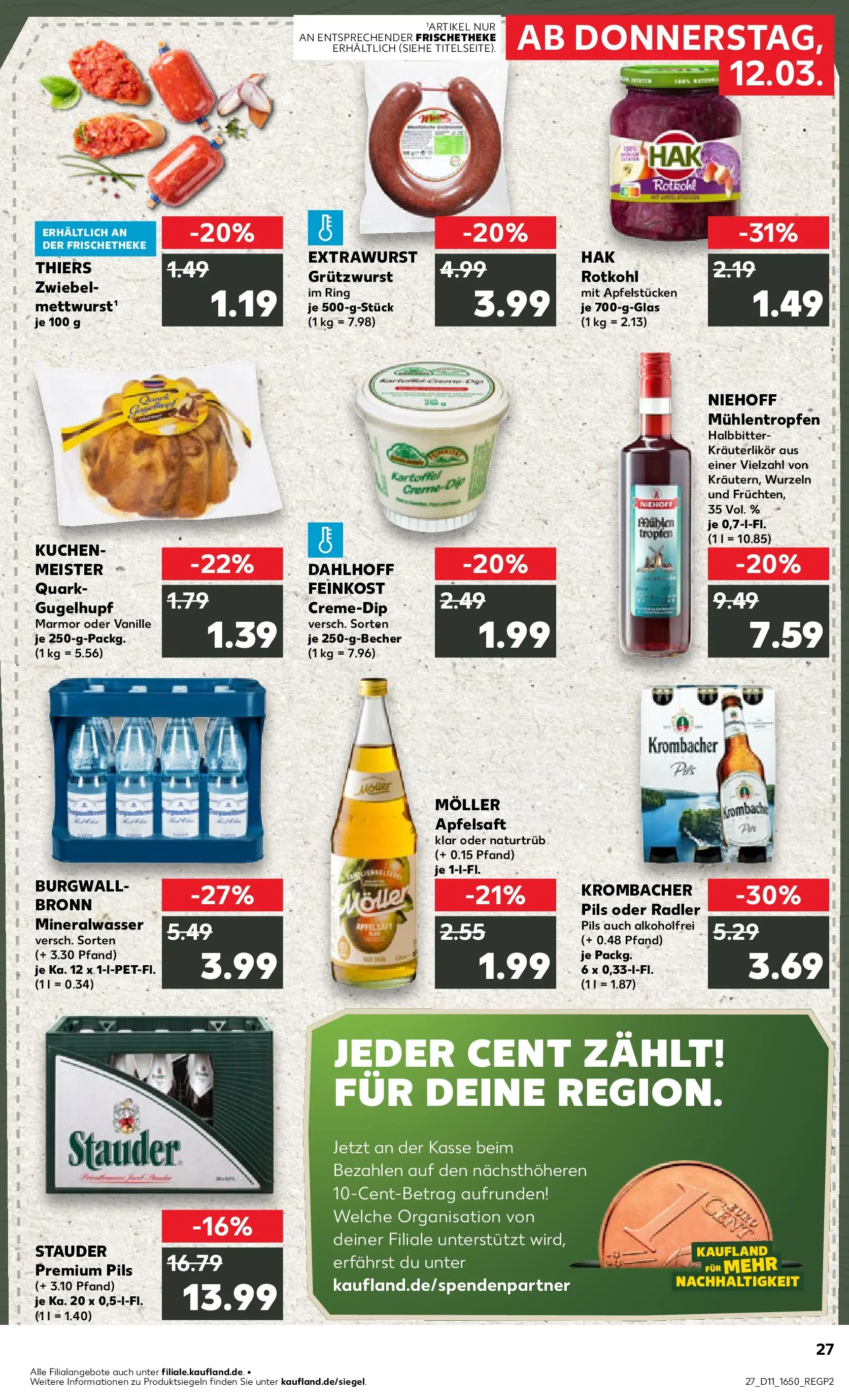 Prospekt Kaufland ab 09.03.2026 » Angebote Online zum Blättern | Seite: 39 | Produkte: Rotkohl, Apfelsaft, Krombacher, Kuchen