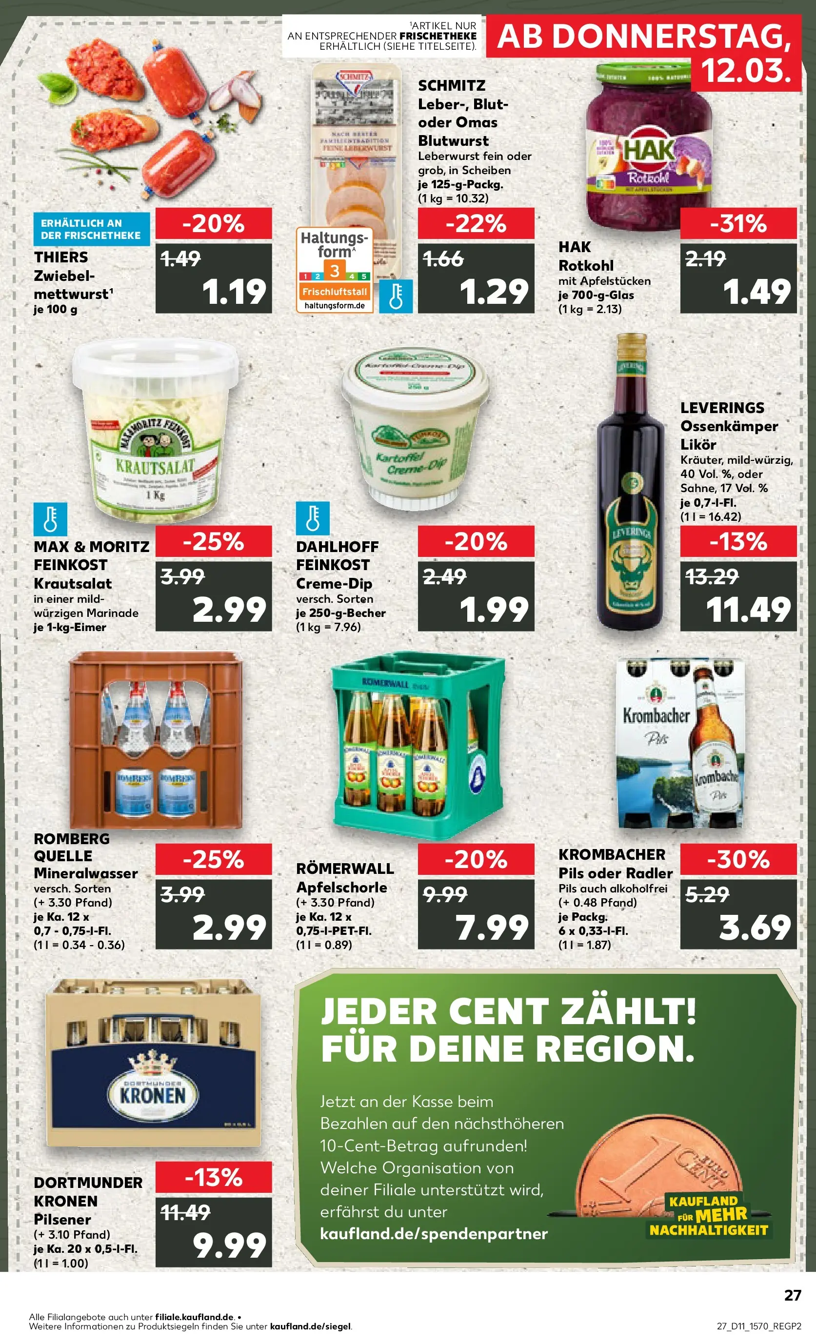 Prospekt Kaufland ab 12.03.2026 » Angebote Online zum Blättern | Seite: 27 | Produkte: Rotkohl, Pils, Radler, Krombacher