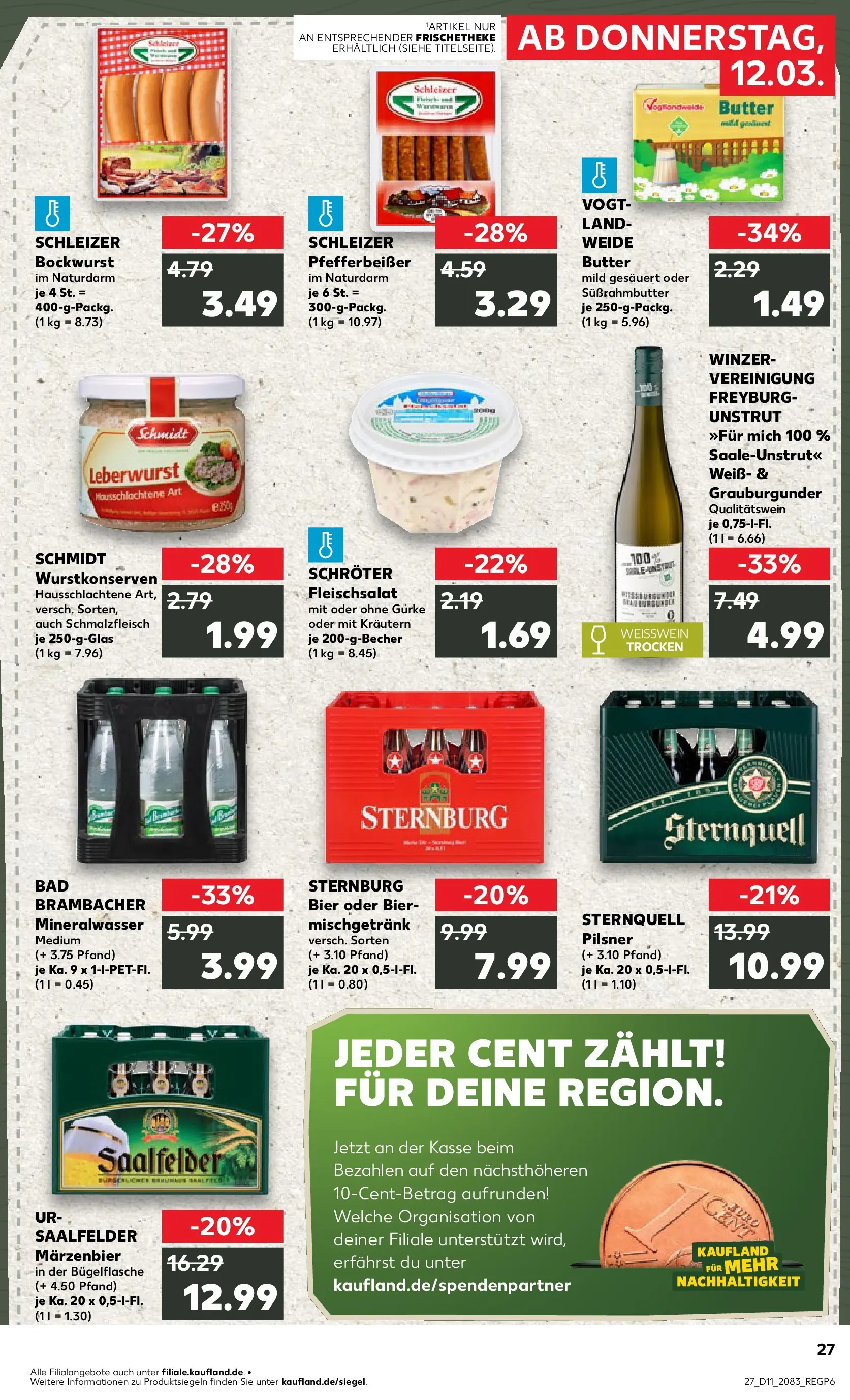 Prospekt Kaufland ab 09.03.2026 » Angebote Online zum Blättern | Seite: 39 | Produkte: Bockwurst, Butter, Bier, Bad