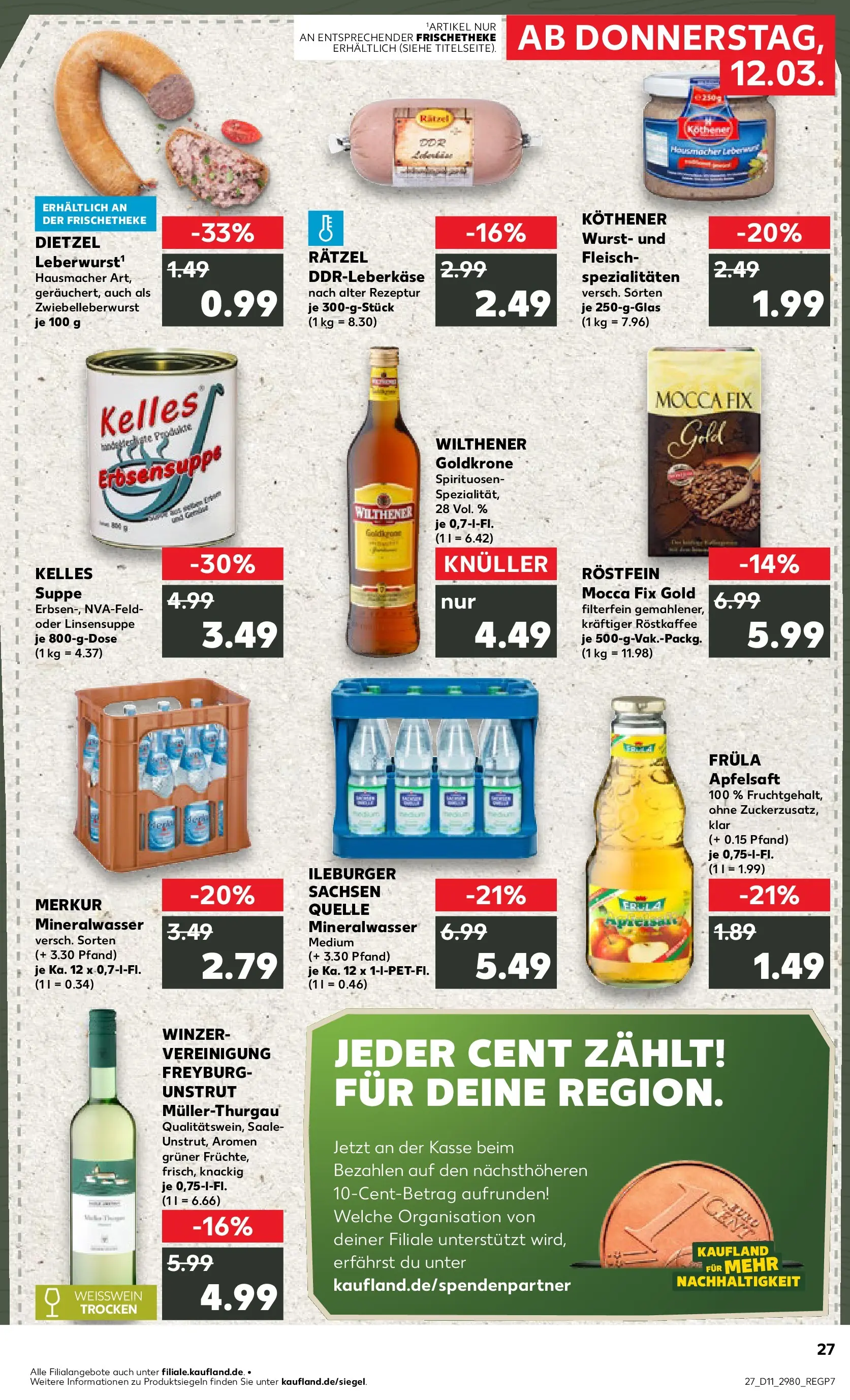 Prospekt Kaufland ab 12.03.2026 » Angebote Online zum Blättern | Seite: 27 | Produkte: Weißwein trocken, Apfelsaft, Mineralwasser, Apple