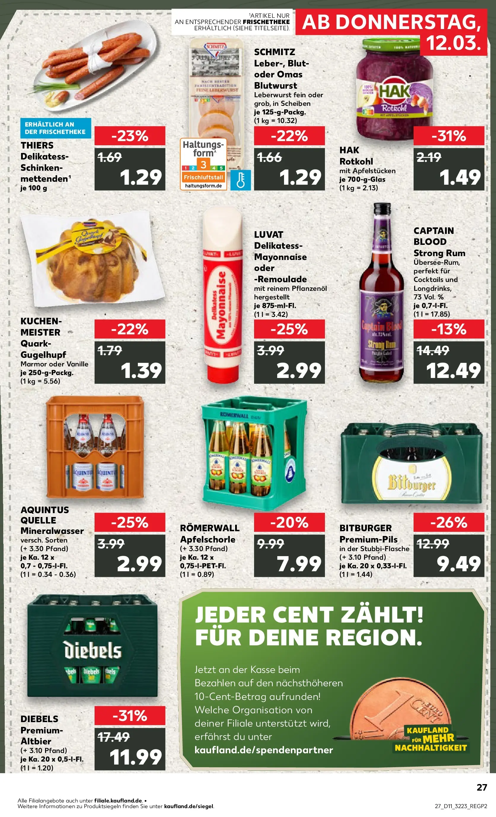 Prospekt Kaufland ab 09.03.2026 » Angebote Online zum Blättern | Seite: 39 | Produkte: Rotkohl, Rum, Diebels, Schinken