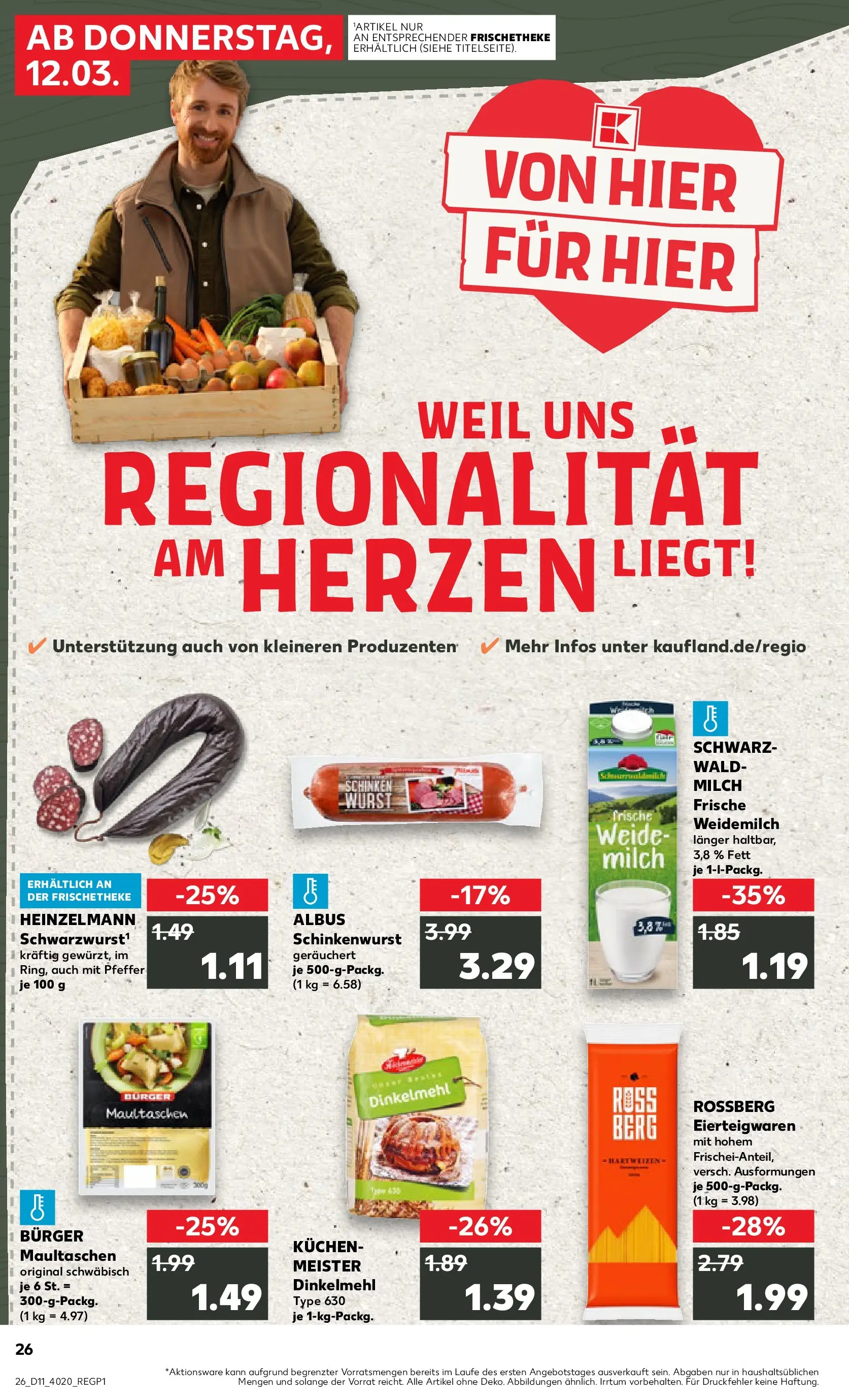 Prospekt Kaufland ab 12.03.2026 » Angebote Online zum Blättern | Seite: 26 | Produkte: Pfeffer, Schinken, Maultaschen, Kuchen