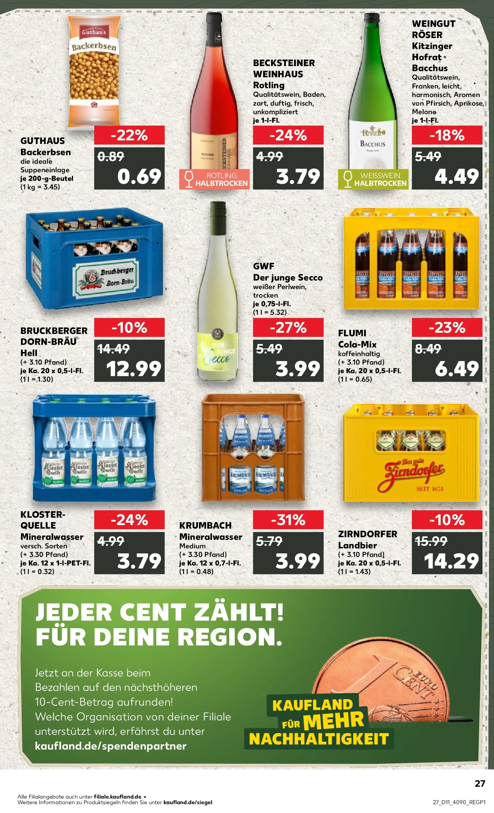 Prospekt Kaufland ab 12.03.2026 » Angebote Online zum Blättern | Seite: 27 | Produkte: Cola, Weißwein, Mineralwasser, Melone