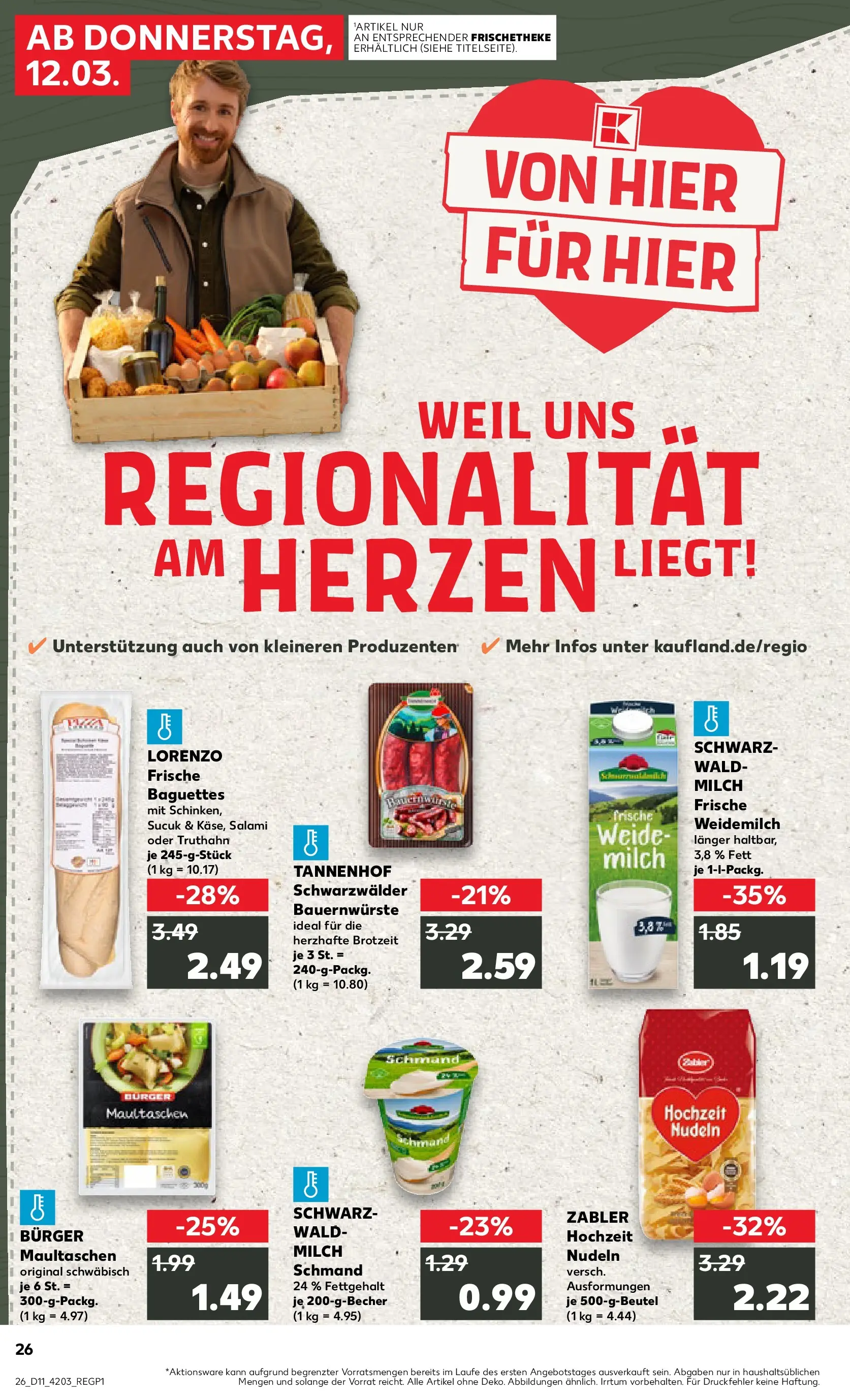 Prospekt Kaufland ab 12.03.2026 » Angebote Online zum Blättern | Seite: 26 | Produkte: Milch, Burger, Salami, Maultaschen
