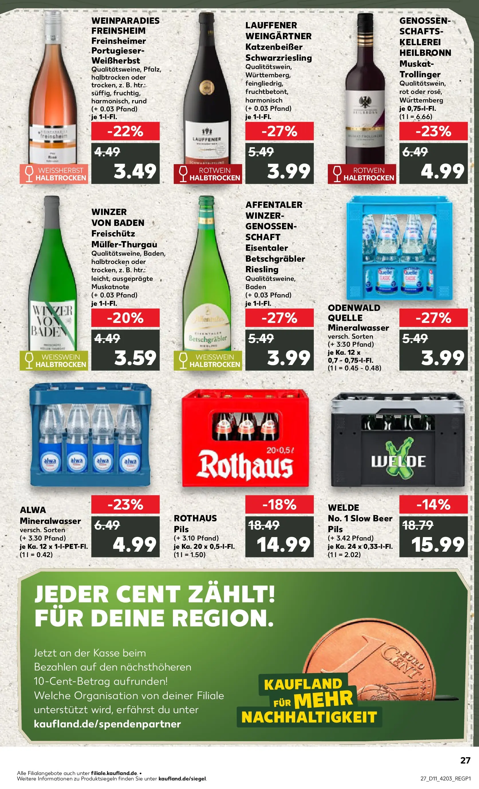 Prospekt Kaufland ab 12.03.2026 » Angebote Online zum Blättern | Seite: 27 | Produkte: Weißwein, Rotwein, Pils, Mineralwasser