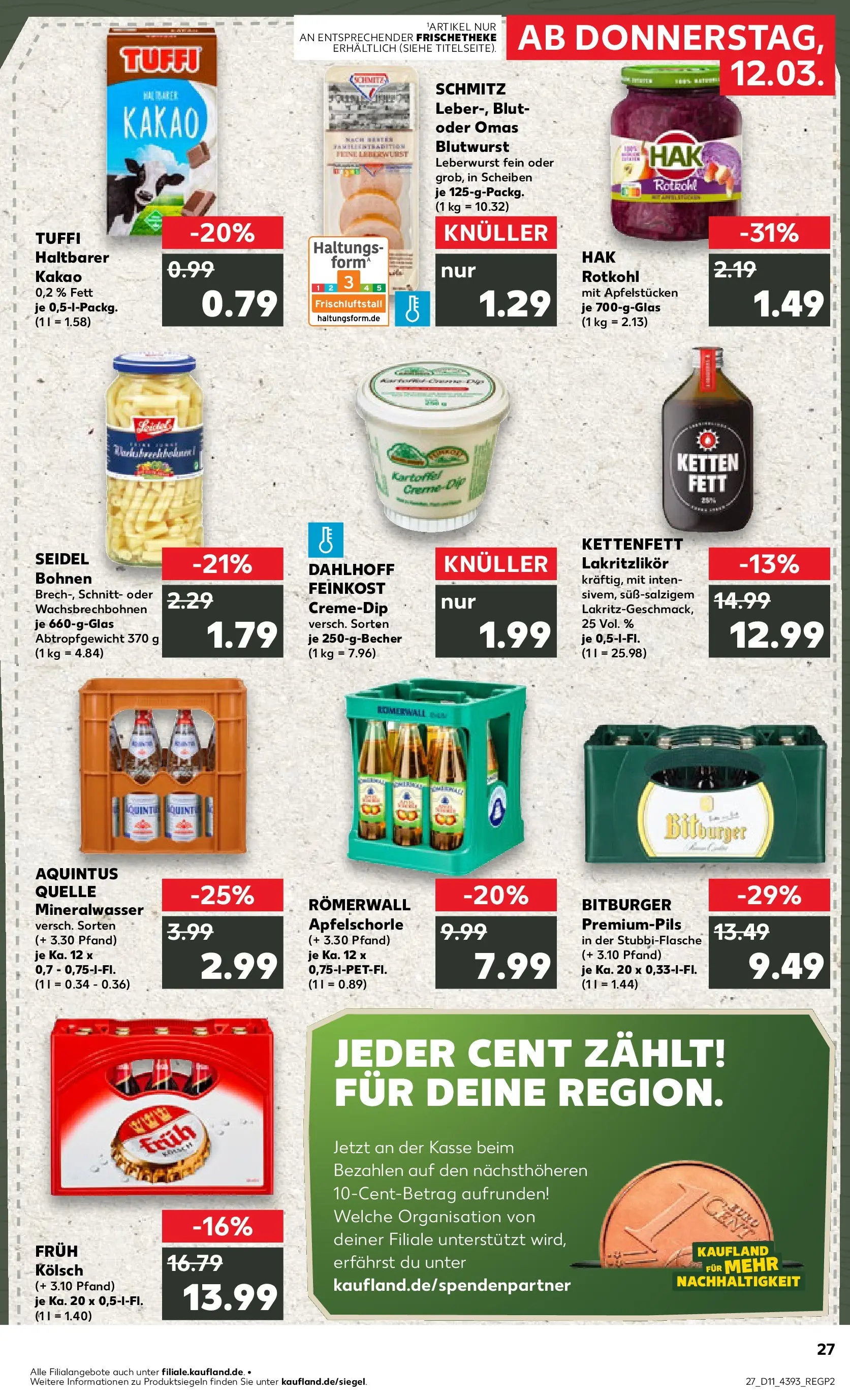 Prospekt Kaufland ab 12.03.2026 » Angebote Online zum Blättern | Seite: 27 | Produkte: Bitburger, Rotkohl, Mineralwasser, Apple