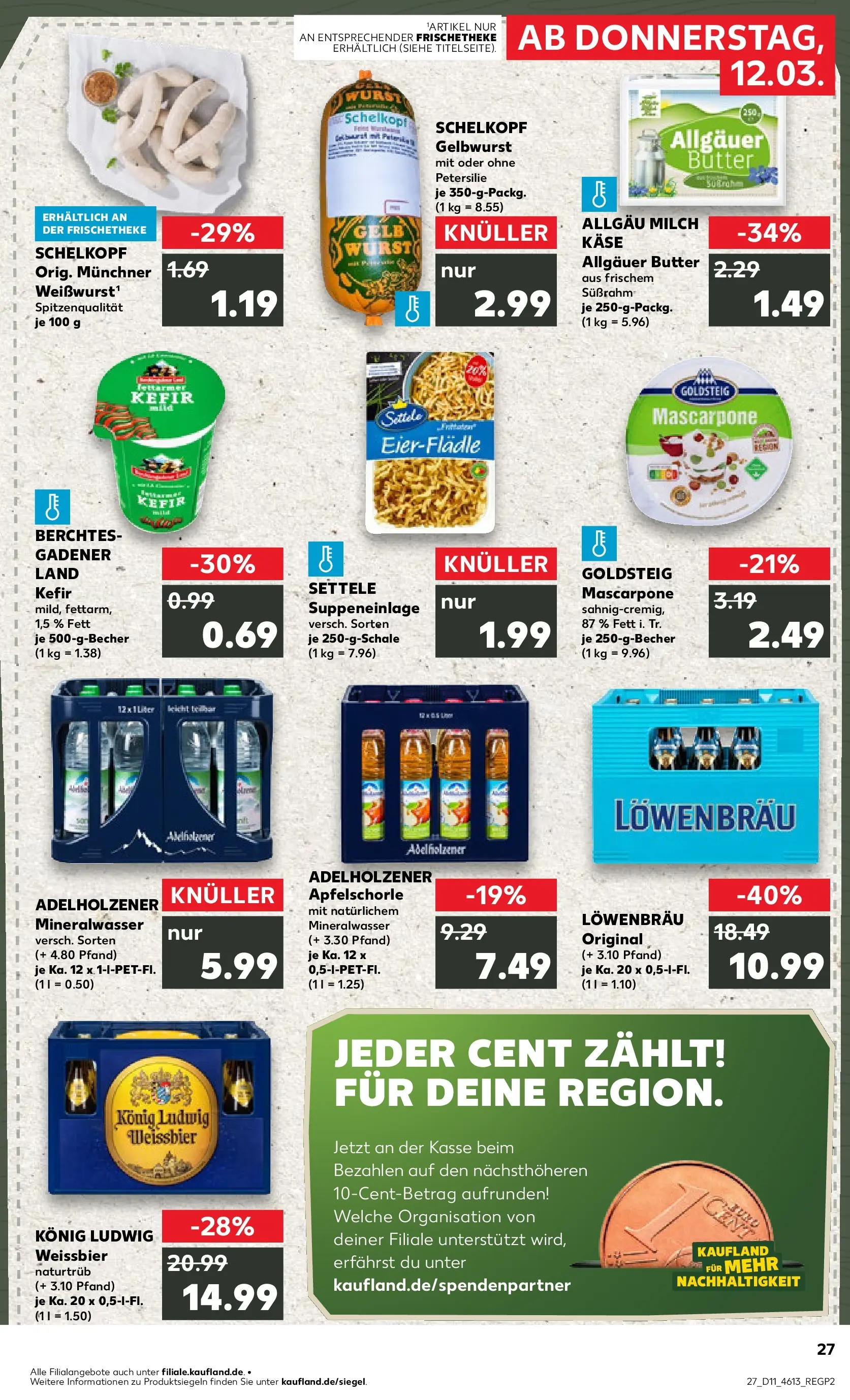 Prospekt Kaufland ab 11.03.2026 » Angebote Online zum Blättern | Seite: 27 | Produkte: Butter, Käse, Mascarpone, Adelholzener