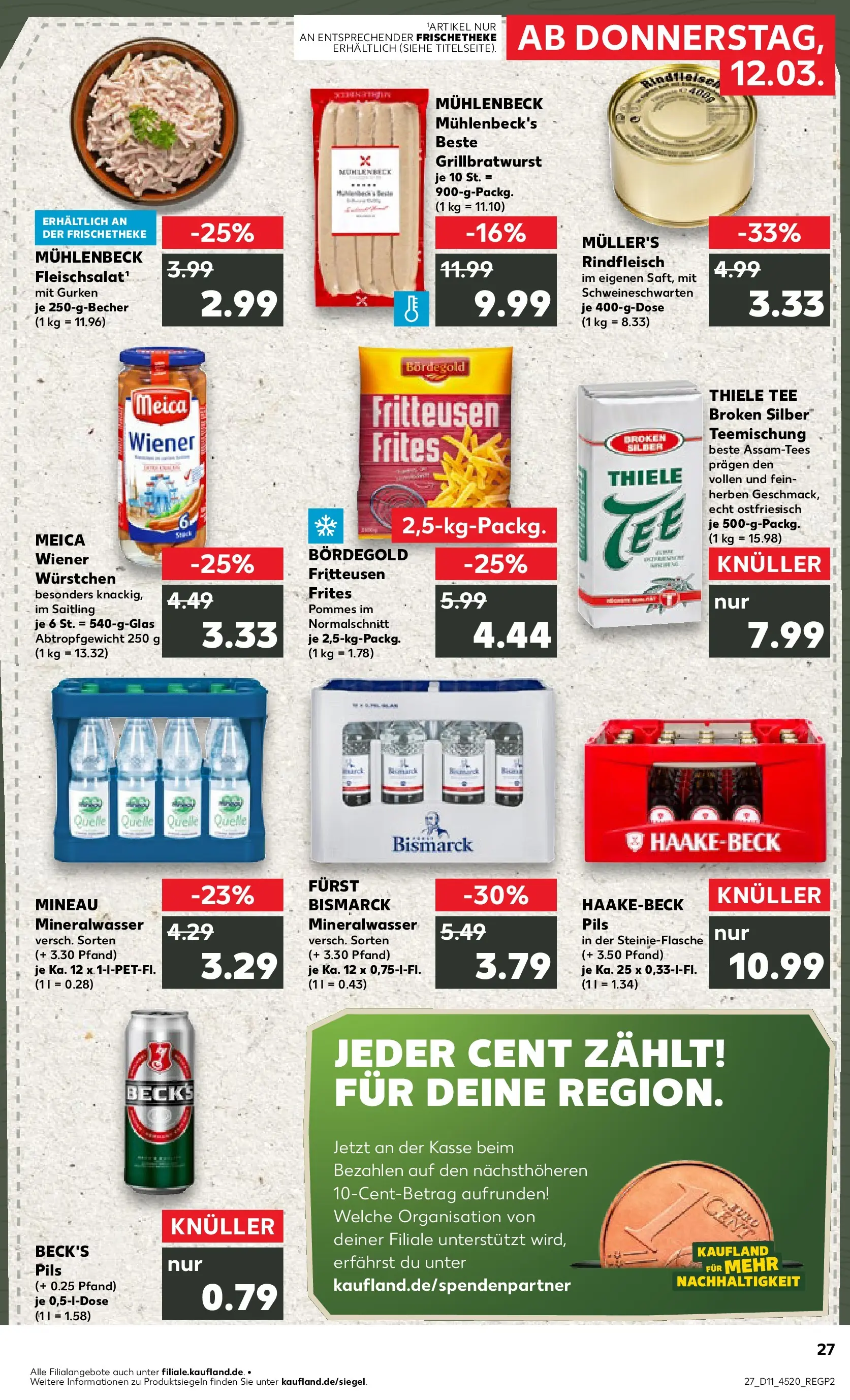 Prospekt Kaufland ab 12.03.2026 » Angebote Online zum Blättern | Seite: 27 | Produkte: Wiener wurstchen, Mineralwasser, Meica, Tee