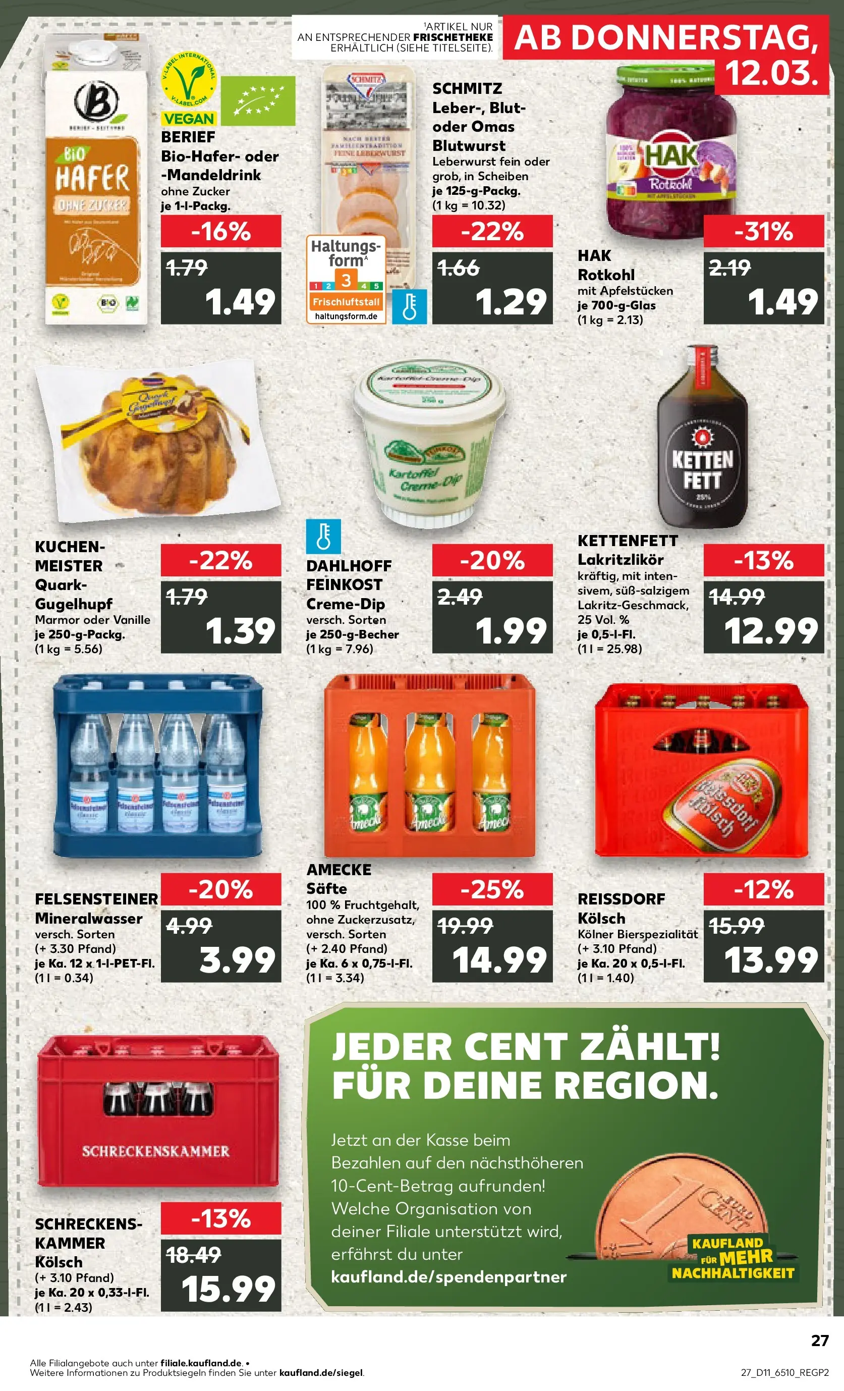 Prospekt Kaufland ab 09.03.2026 » Angebote Online zum Blättern | Seite: 39 | Produkte: Quark, Rotkohl, Mineralwasser, Zucker