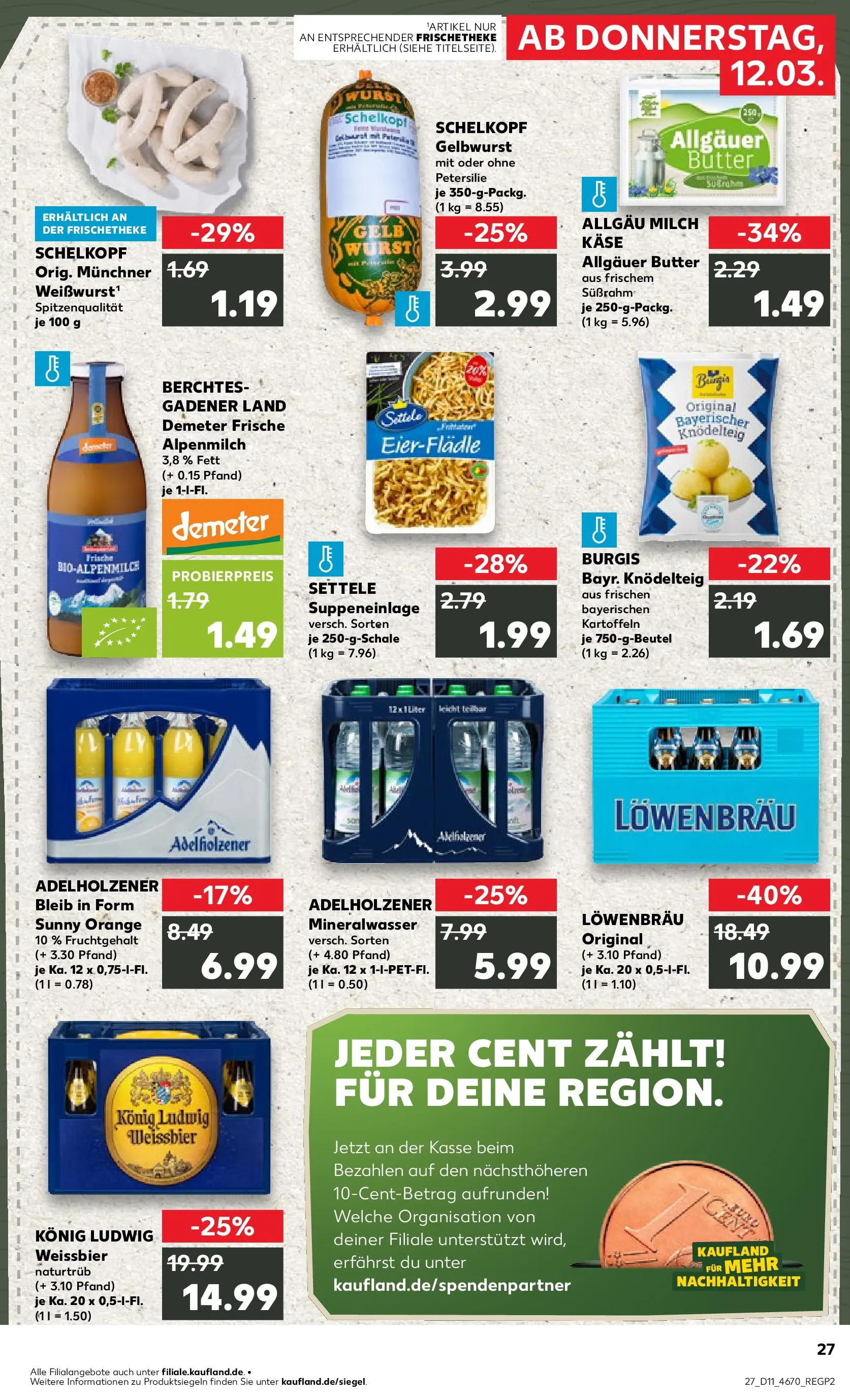 Prospekt Kaufland ab 11.03.2026 » Angebote Online zum Blättern | Seite: 27 | Produkte: Käse, Weißbier, Mineralwasser, Kartoffeln