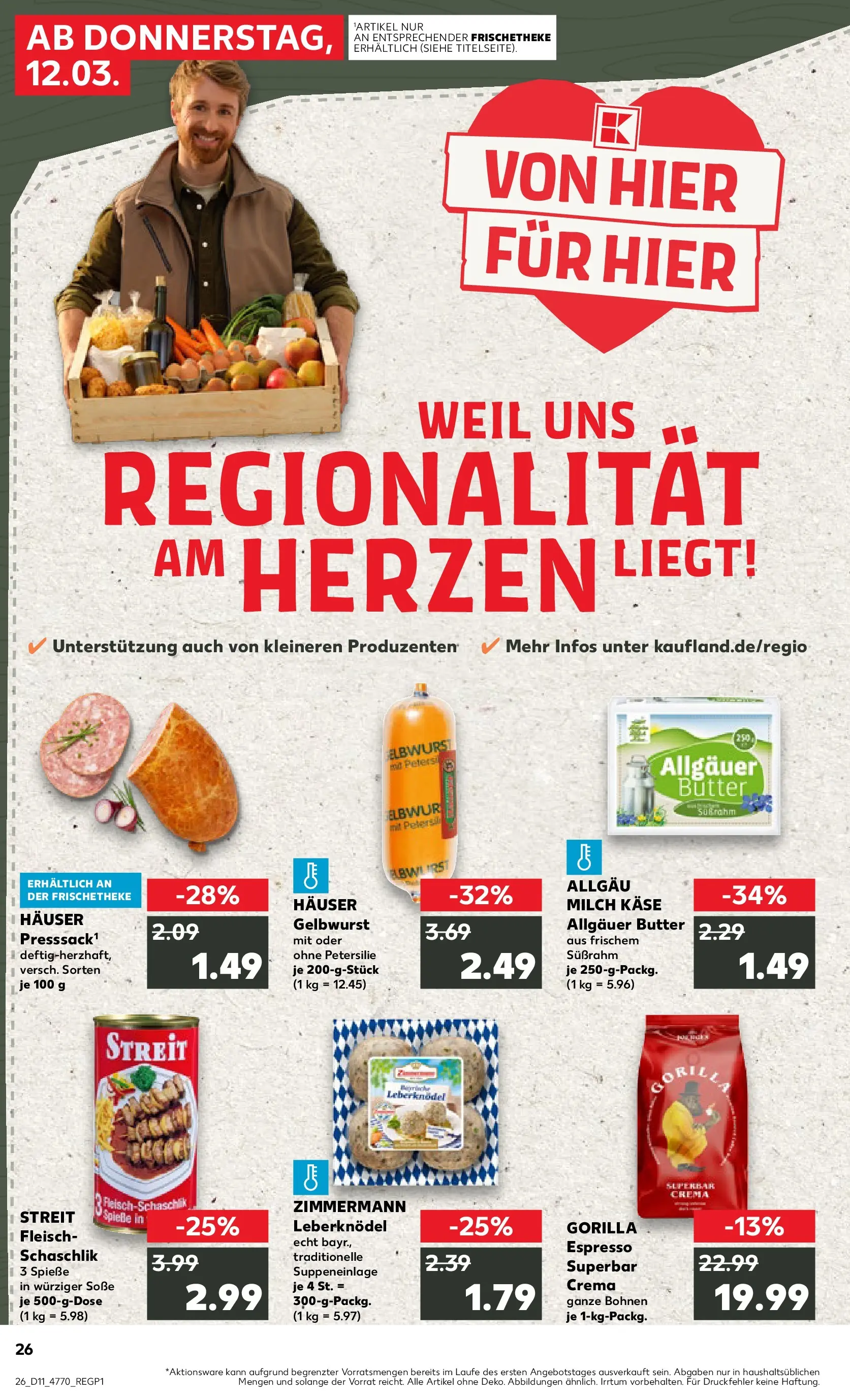 Prospekt Kaufland ab 09.03.2026 » Angebote Online zum Blättern | Seite: 38 | Produkte: Butter, Spieße, Petersilie, Fleisch