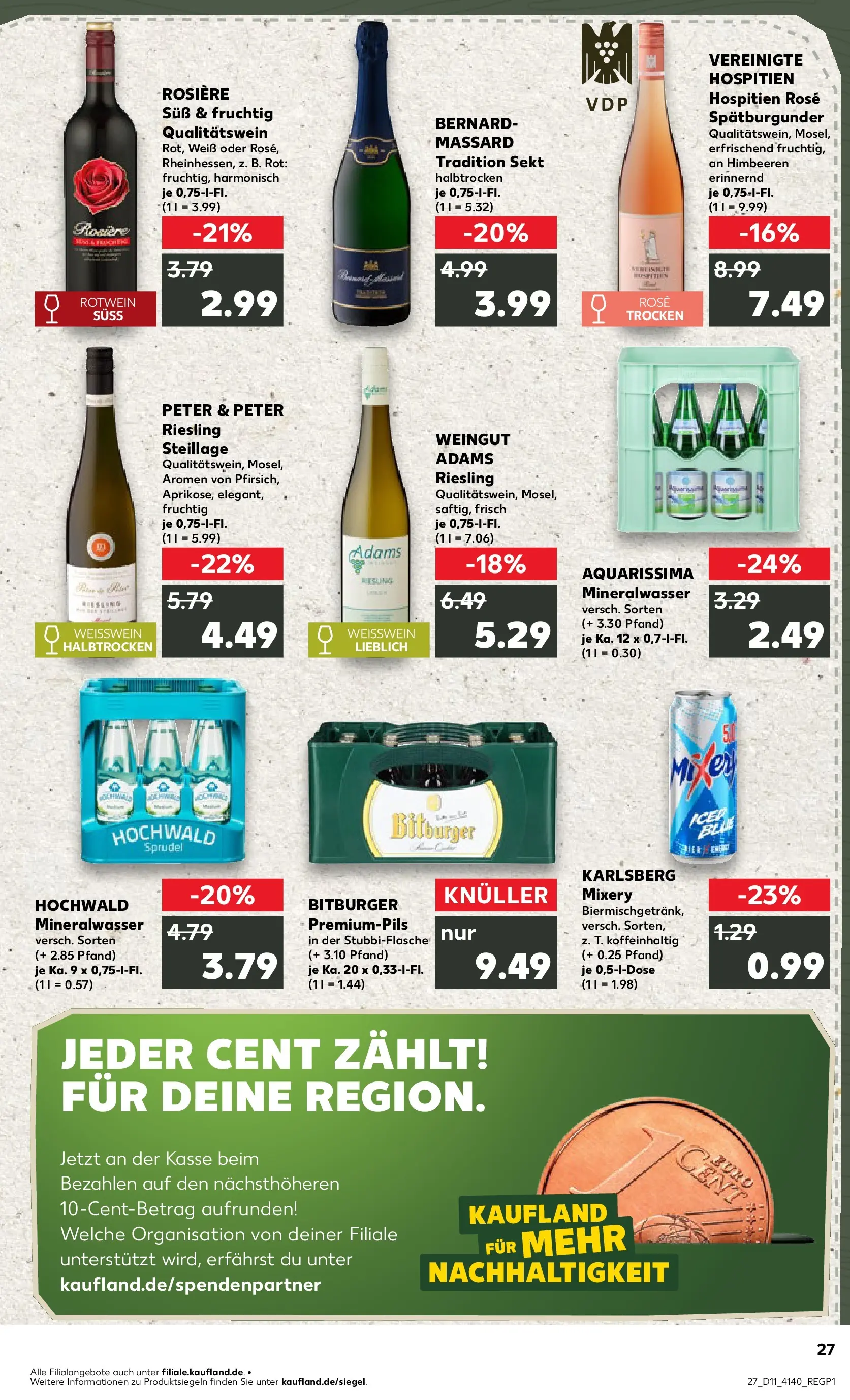 Prospekt Kaufland ab 11.03.2026 » Angebote Online zum Blättern | Seite: 27 | Produkte: Weißwein, Sekt, Mineralwasser, Mixery