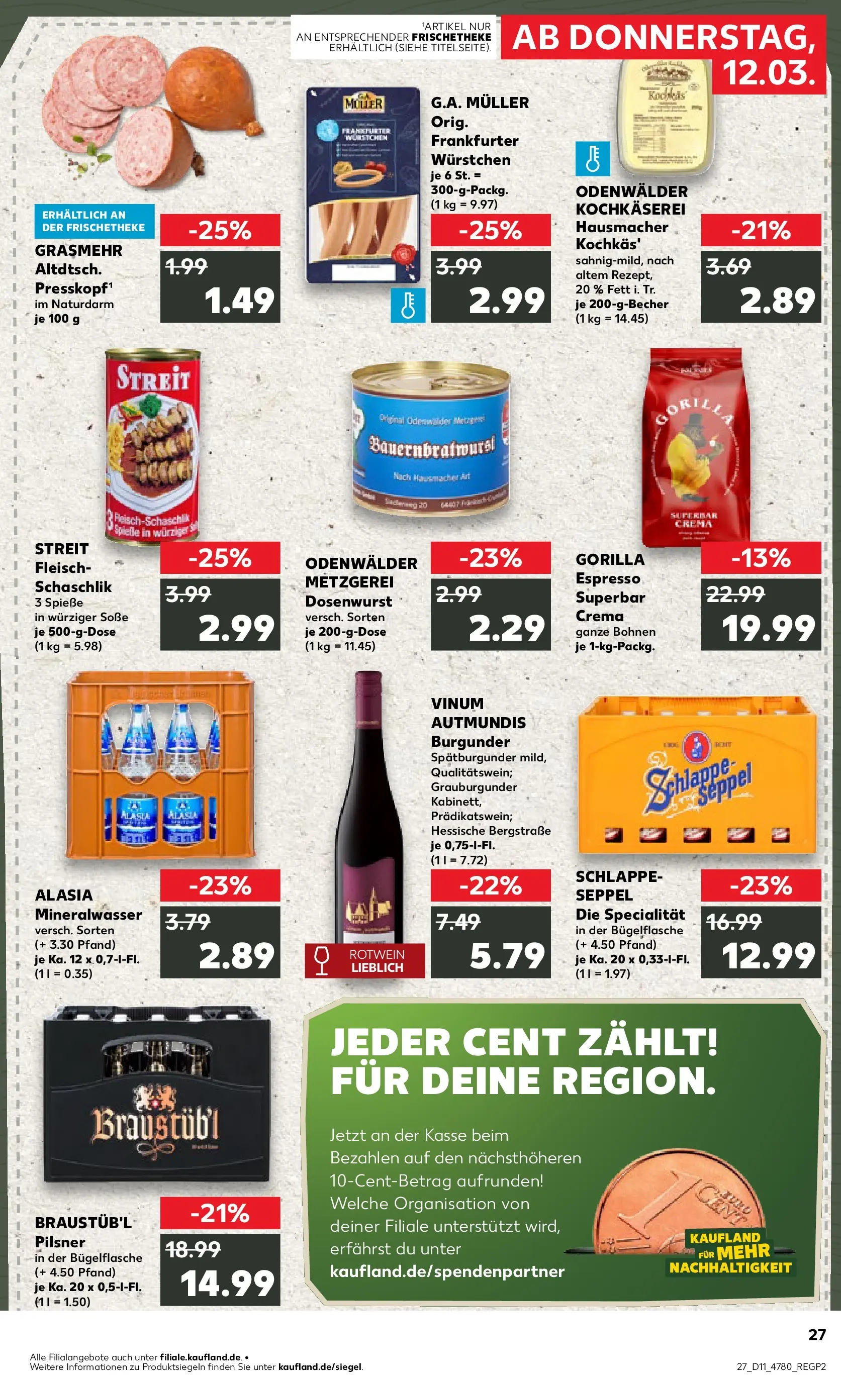 Prospekt Kaufland ab 09.03.2026 » Angebote Online zum Blättern | Seite: 47 | Produkte: Rotwein, Spieße, Mineralwasser, Soße