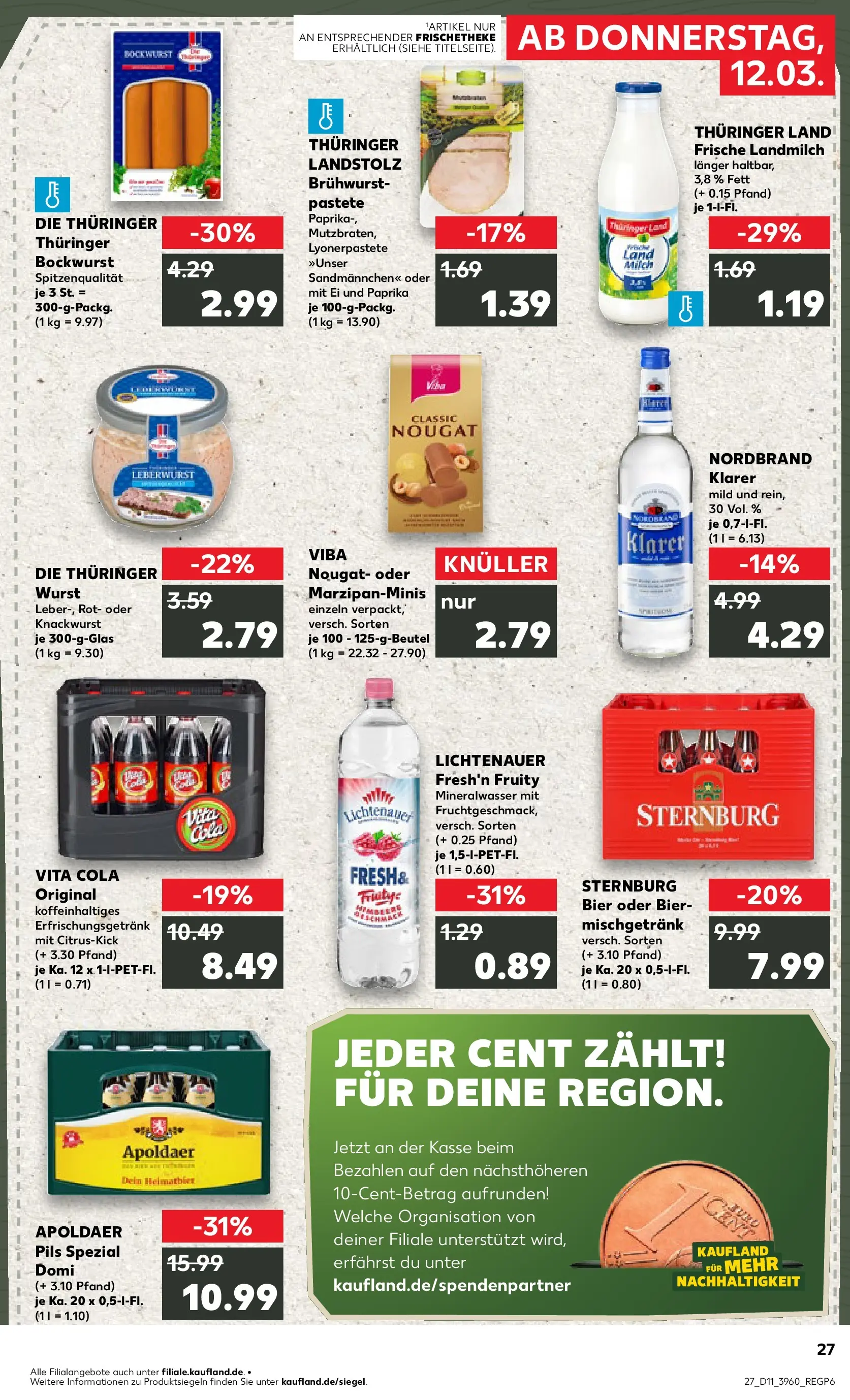 Prospekt Kaufland ab 12.03.2026 » Angebote Online zum Blättern | Seite: 27 | Produkte: Bockwurst, Milch, Pils, Wurst