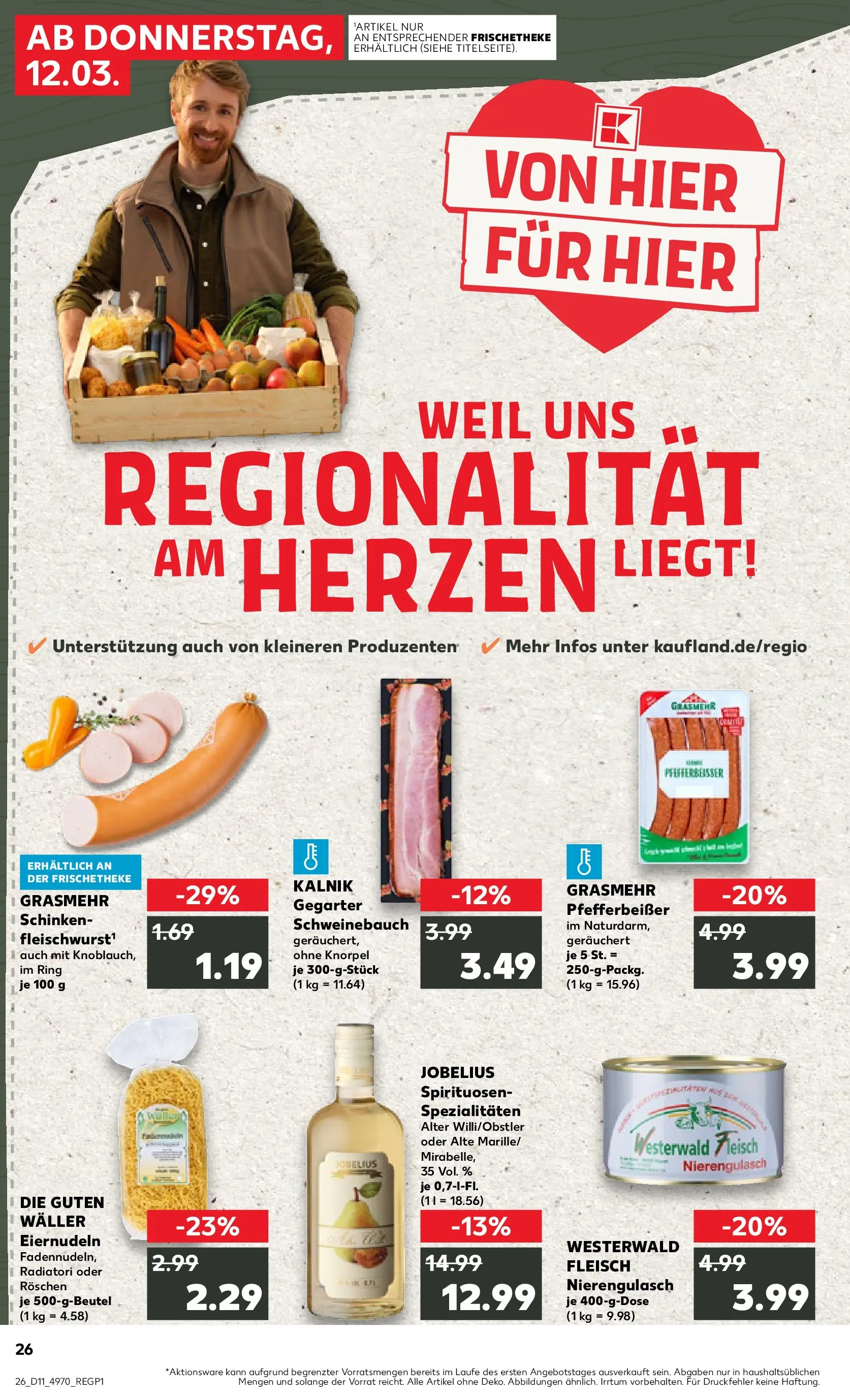 Prospekt Kaufland ab 12.03.2026 » Angebote Online zum Blättern | Seite: 26 | Produkte: Schweinebauch, Pasta, Schinken, Fleisch