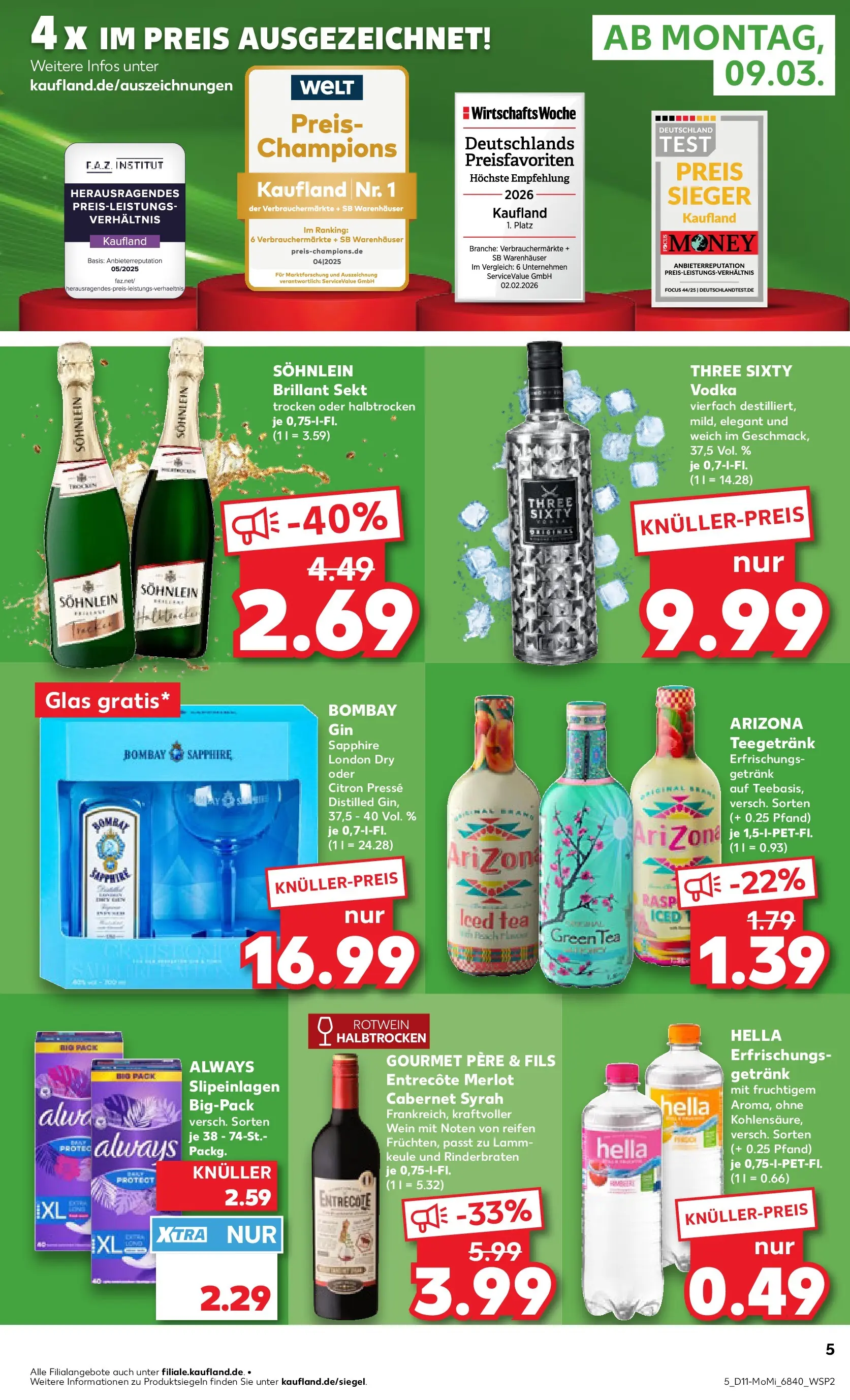 Prospekt Kaufland ab 09.03.2026 » Angebote Online zum Blättern | Seite: 5 | Produkte: Rotwein, Sekt, Hella, Gin
