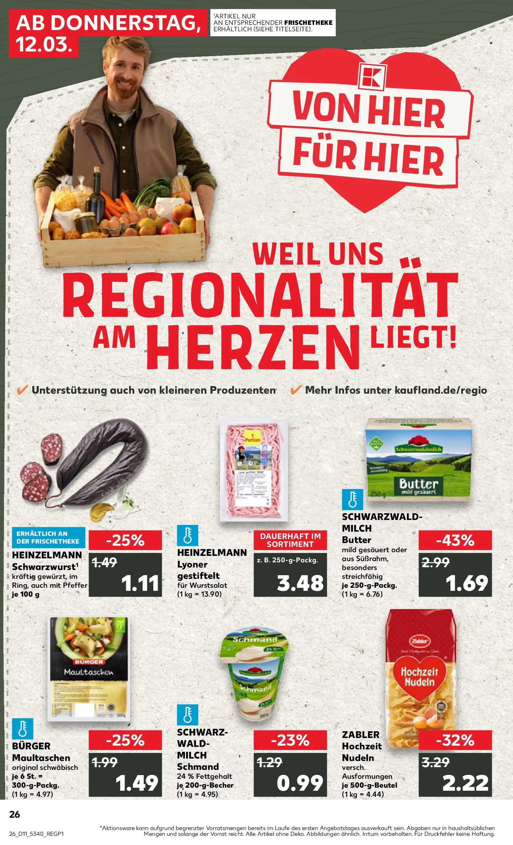Prospekt Kaufland ab 12.03.2026 » Angebote Online zum Blättern | Seite: 26 | Produkte: Milch, Butter, Burger, Nudeln