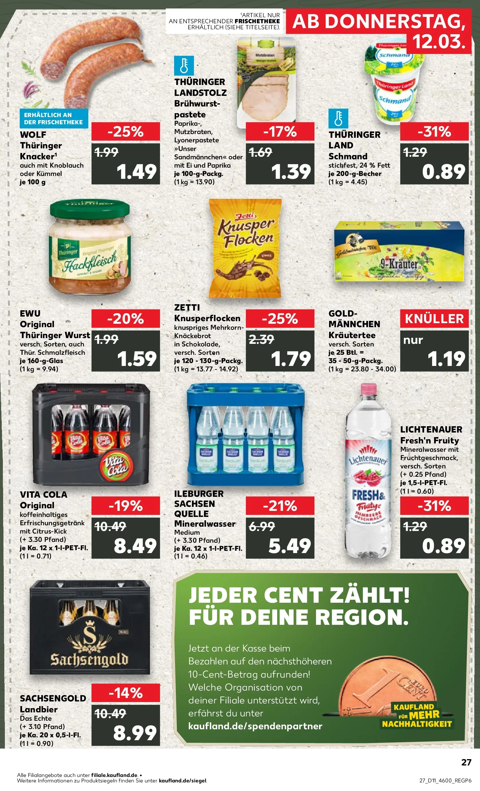 Prospekt Kaufland ab 12.03.2026 » Angebote Online zum Blättern | Seite: 27 | Produkte: Cola, Wurst, Vita cola, Hackfleisch