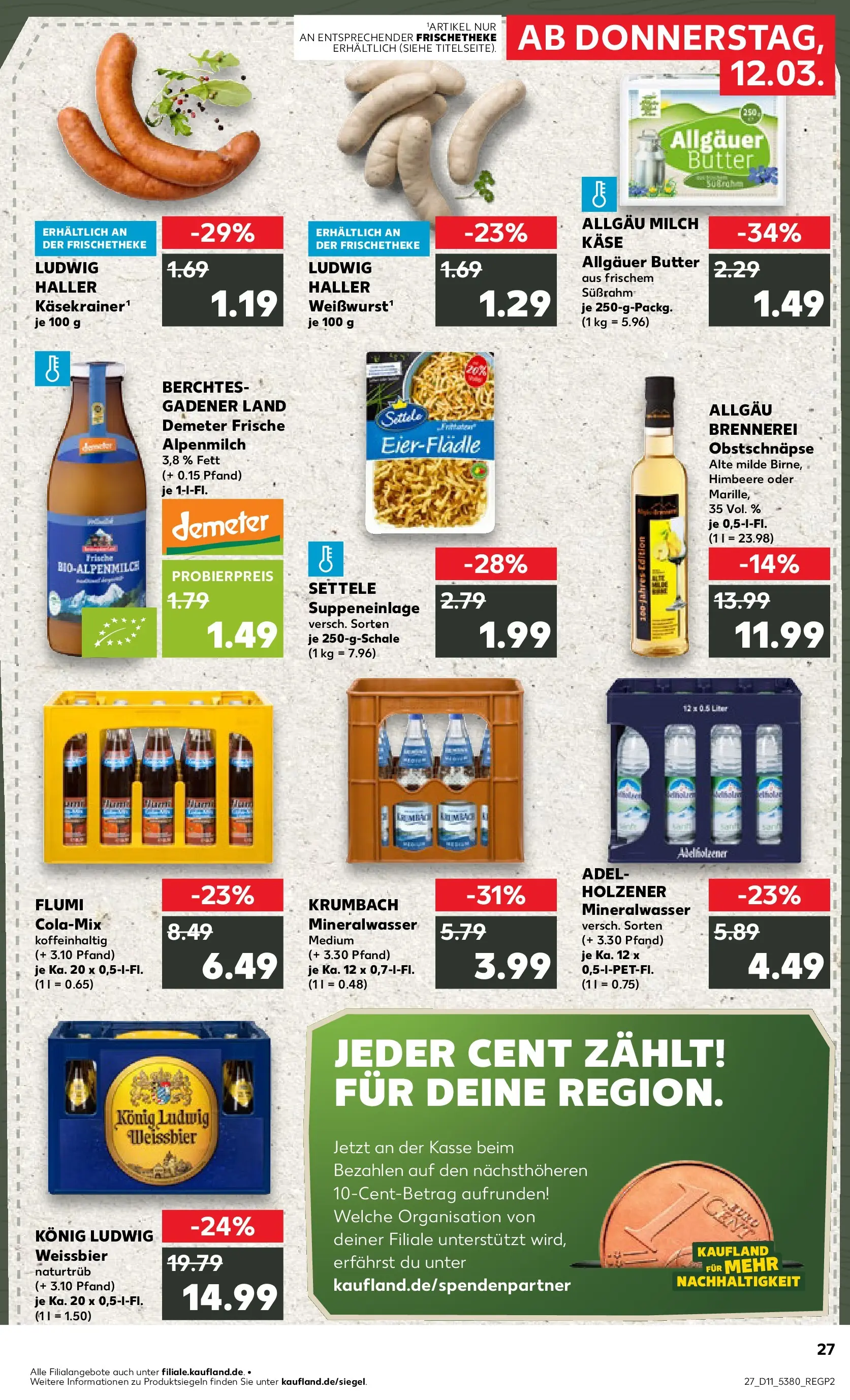 Prospekt Kaufland ab 09.03.2026 » Angebote Online zum Blättern | Seite: 39 | Produkte: Cola, Käsekrainer, Mineralwasser, Himbeere