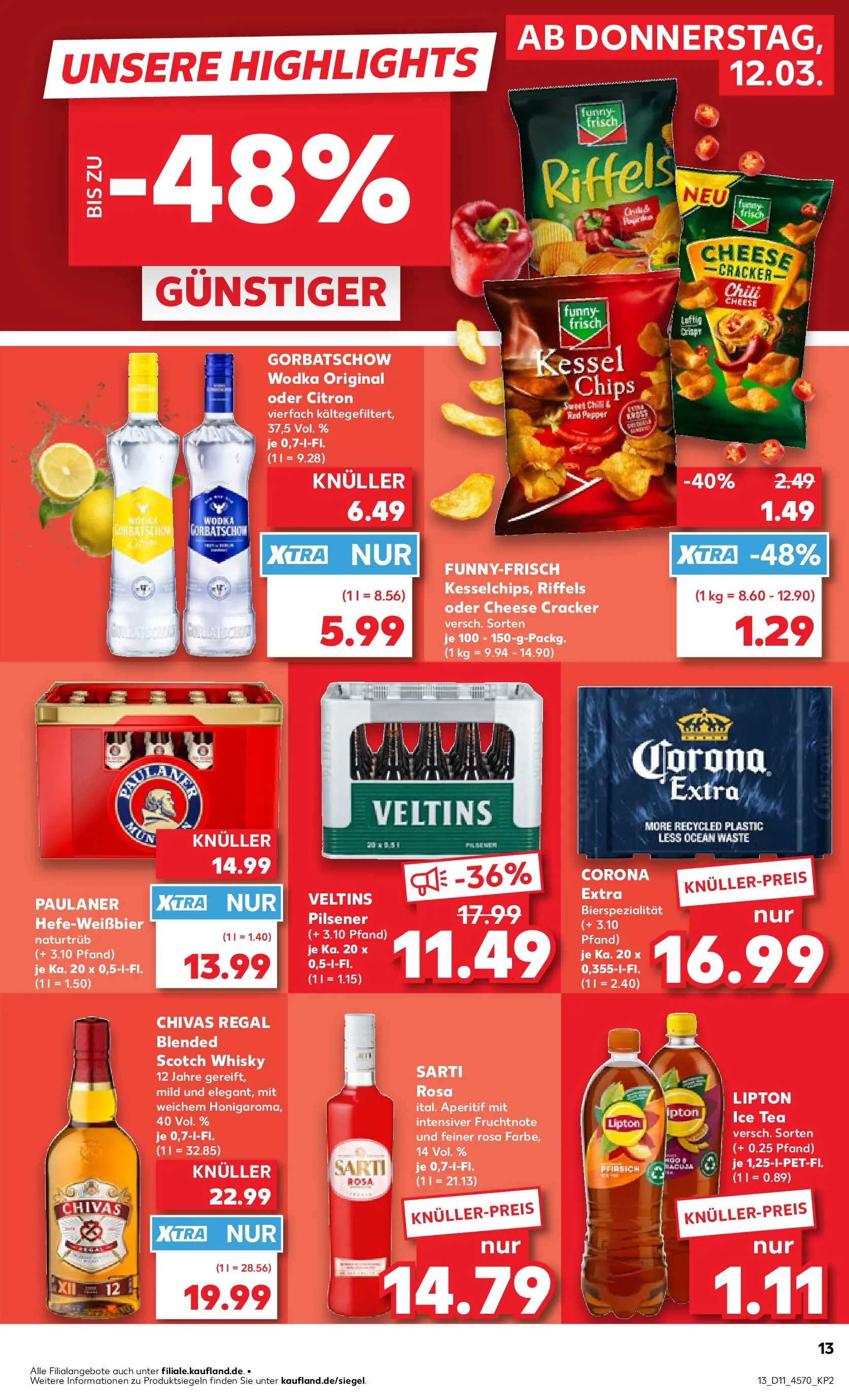 Prospekt Kaufland ab 12.03.2026 » Angebote Online zum Blättern | Seite: 13 | Produkte: Pfirsich, Chili, Wodka gorbatschow, Paulaner